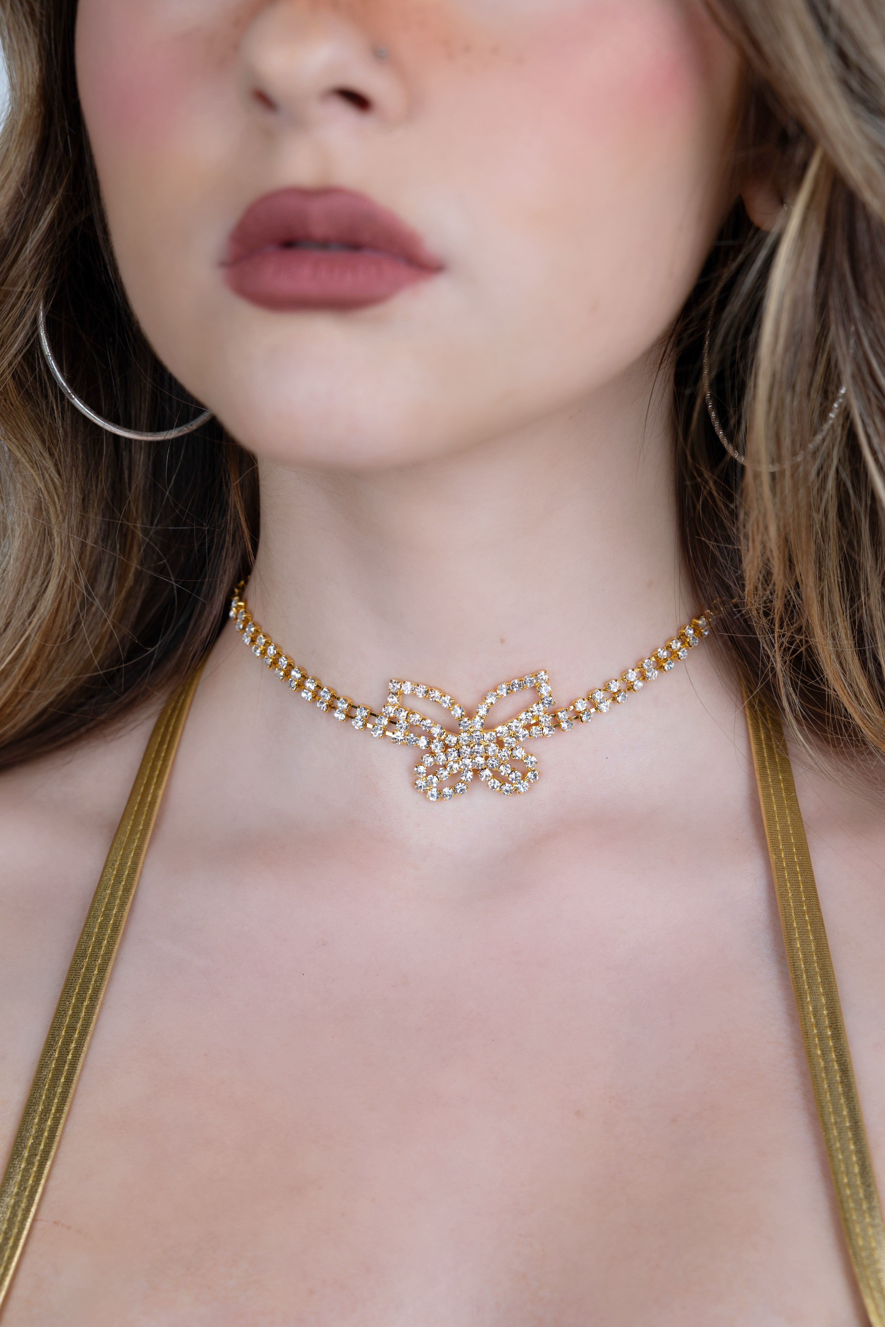 Gold Butterfly Chain Rhinestone Necklace