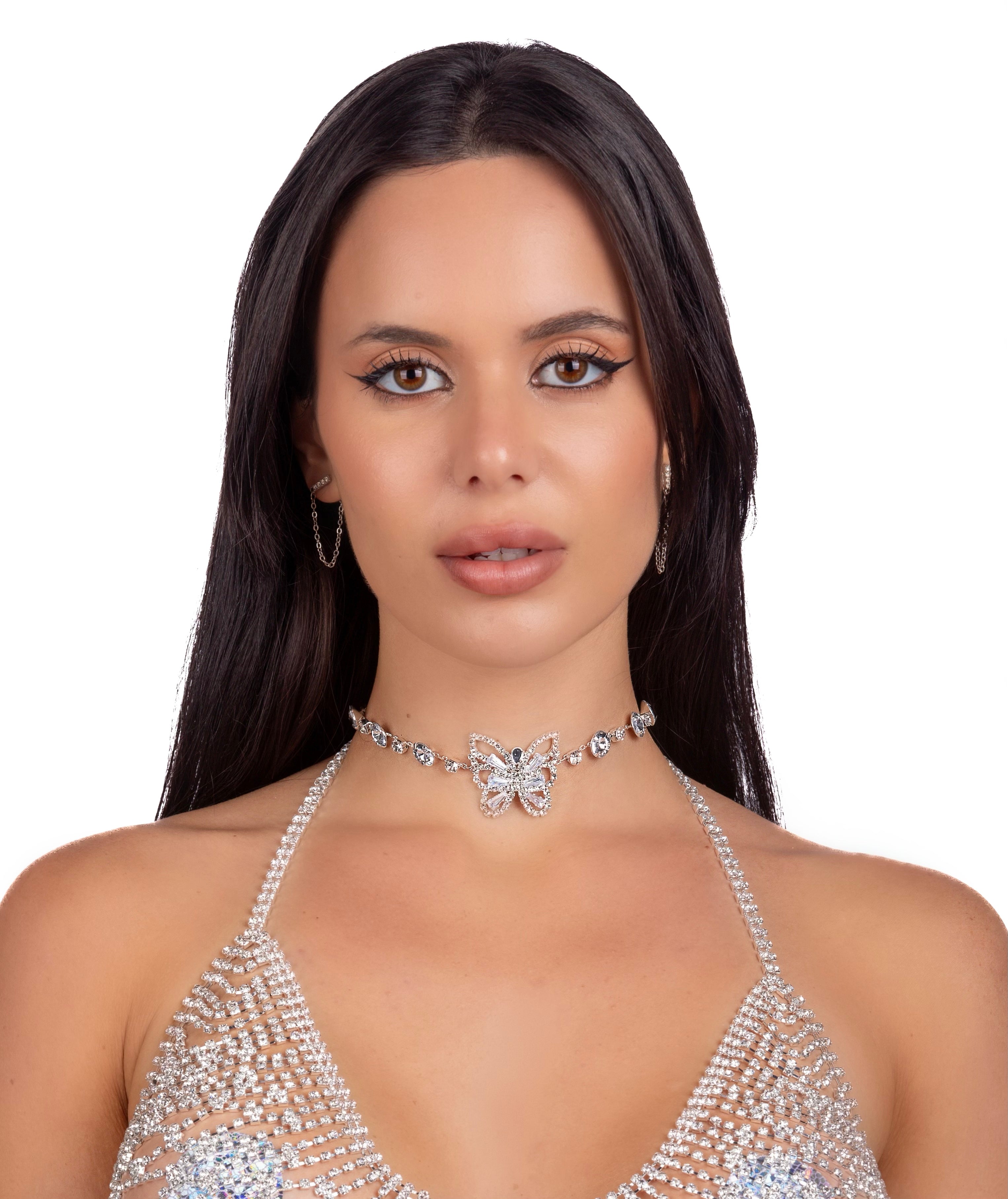 Silver Butterfly Crystal Necklace