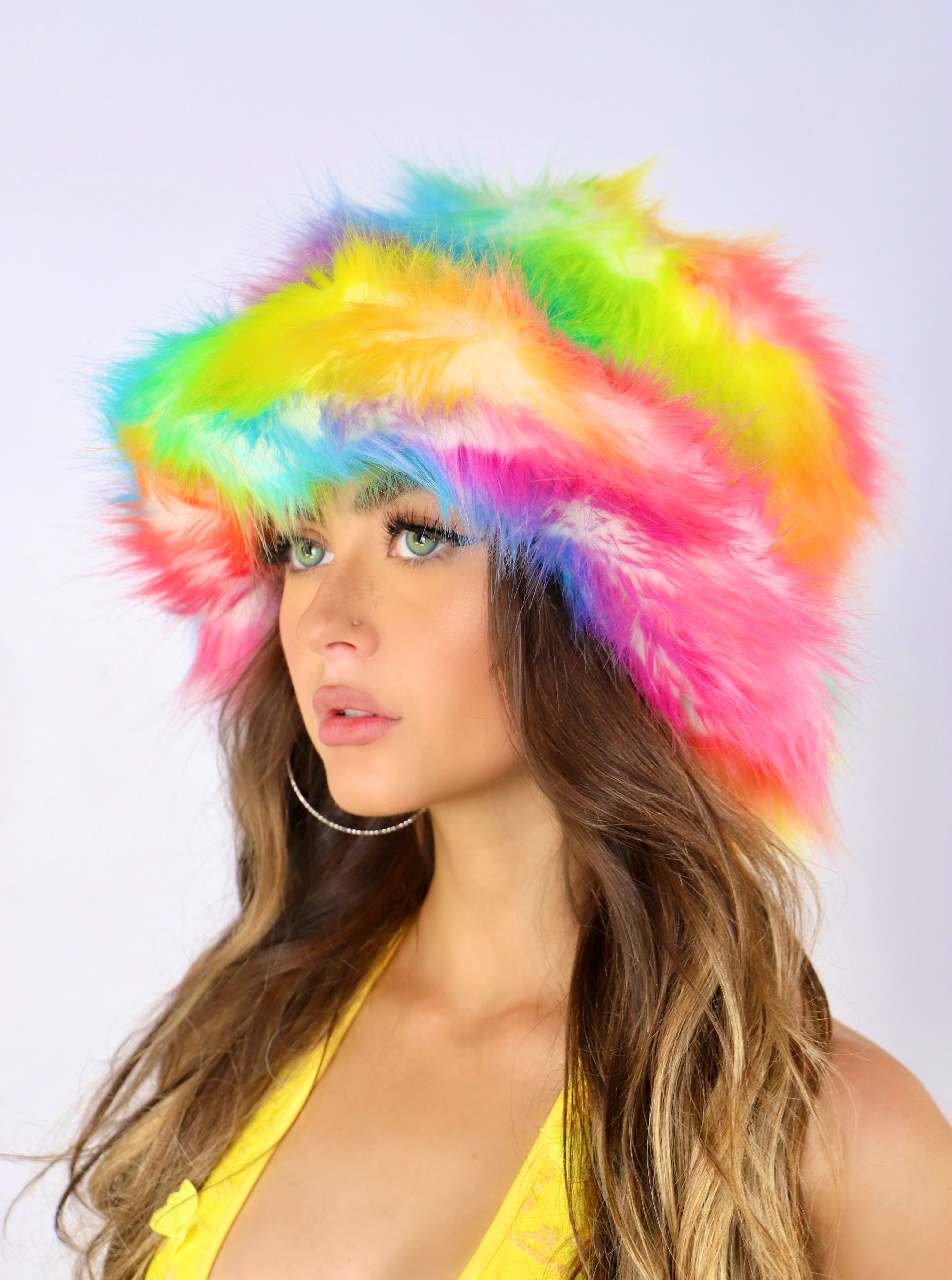 Rainbow Fuzzy Hat
