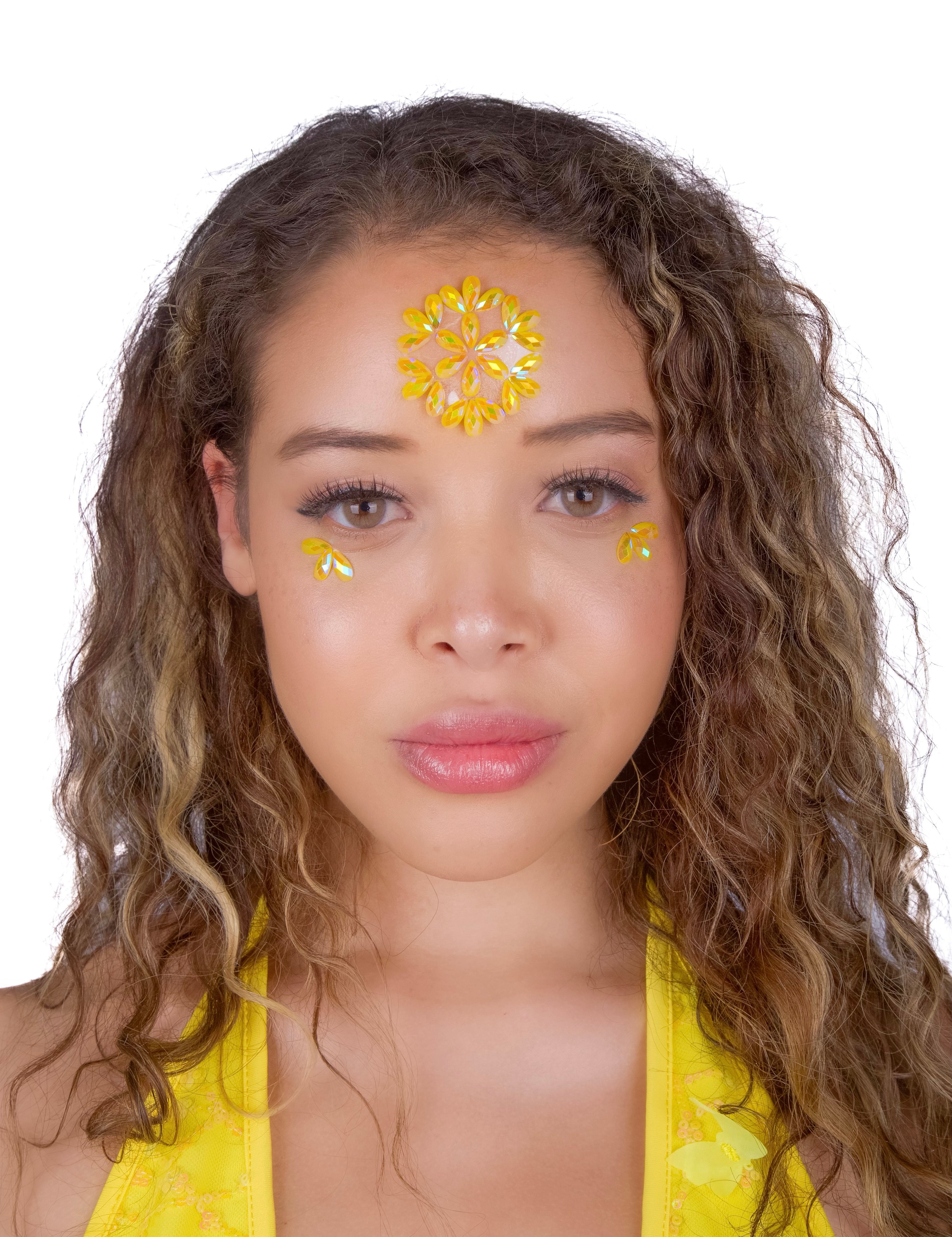Yellow Blossom Rhinestone Crystal Face Jewels