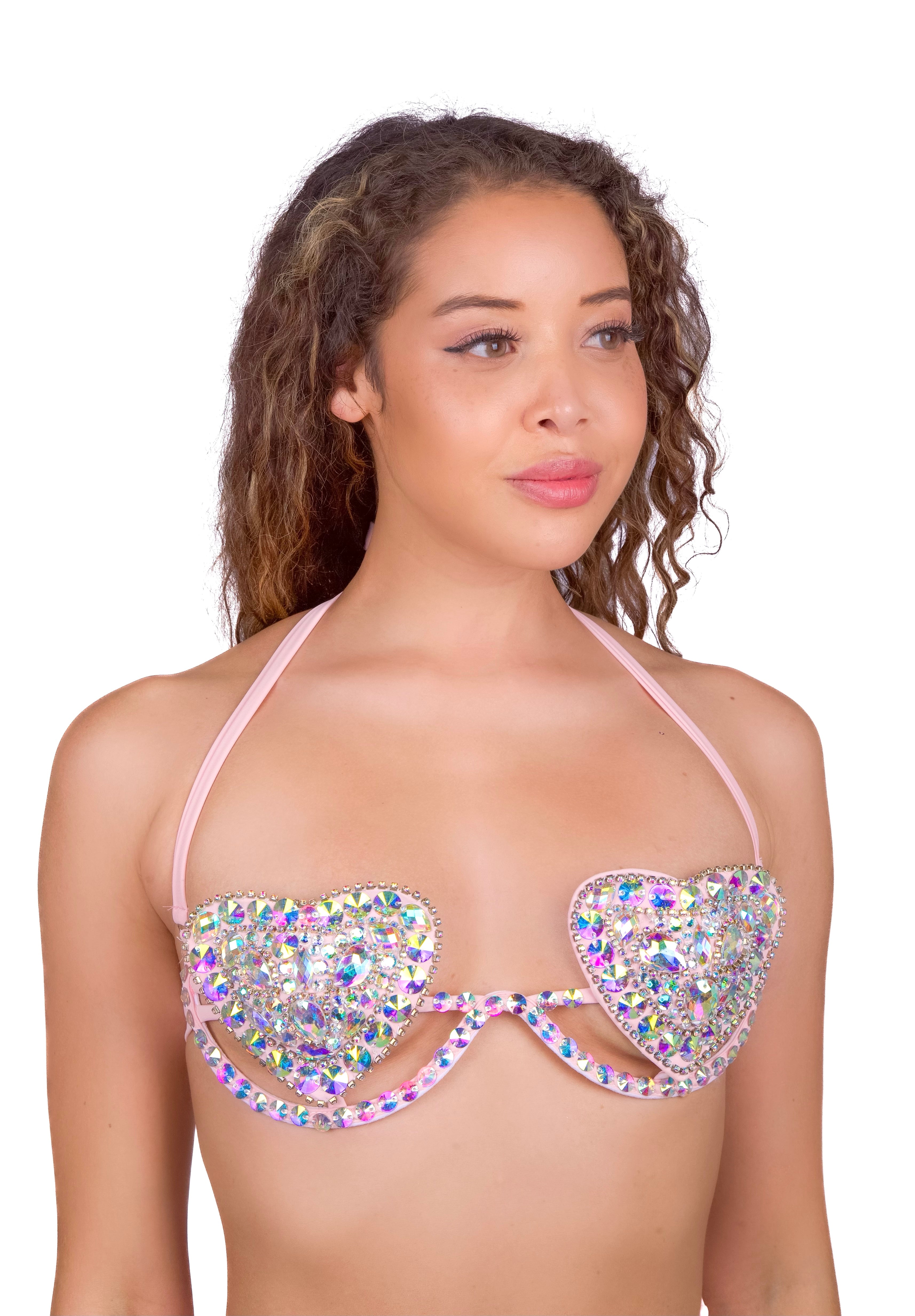 Baby Pink Heart Rhinestone Top