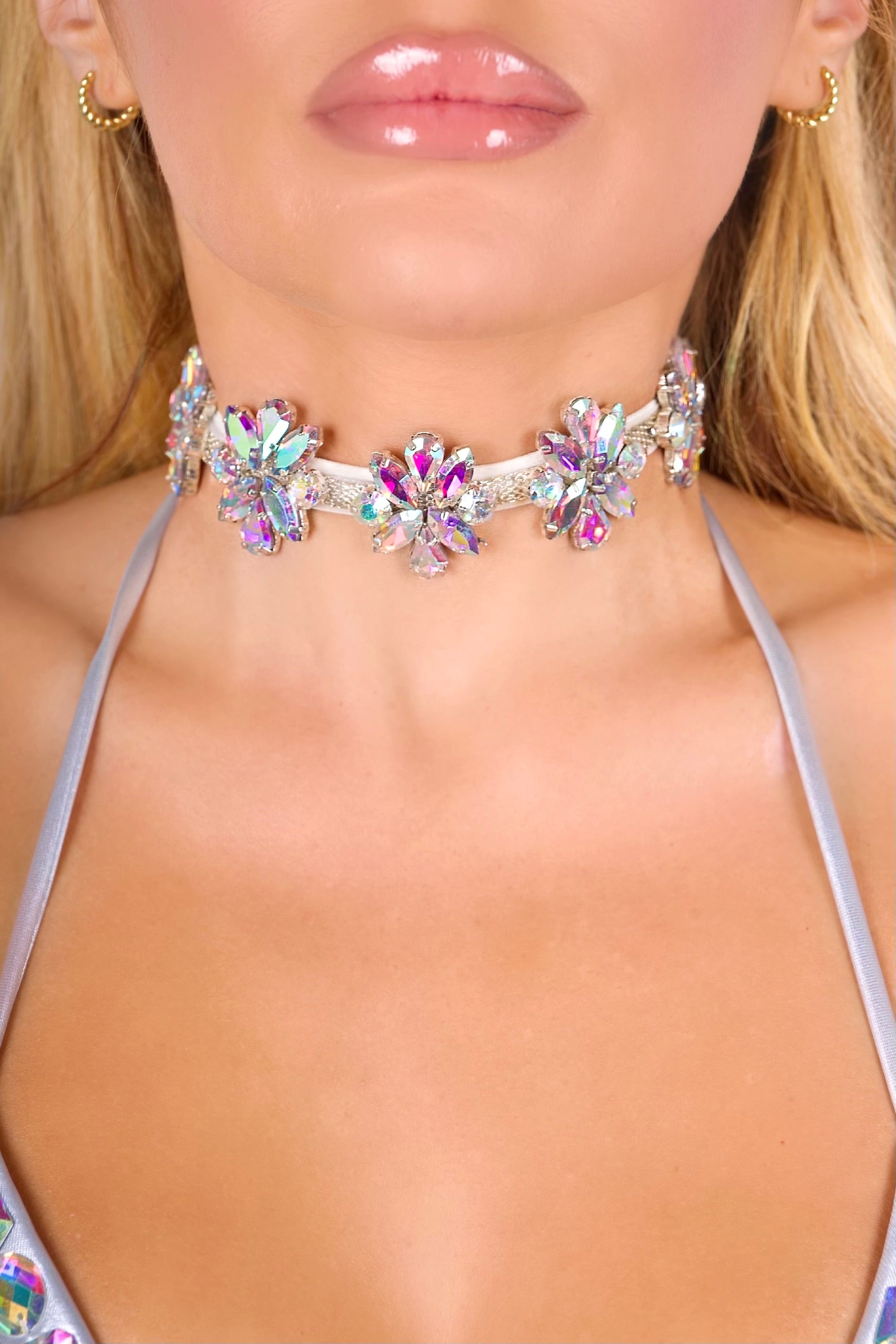 Iridescence Flower Rhinestone Necklace
