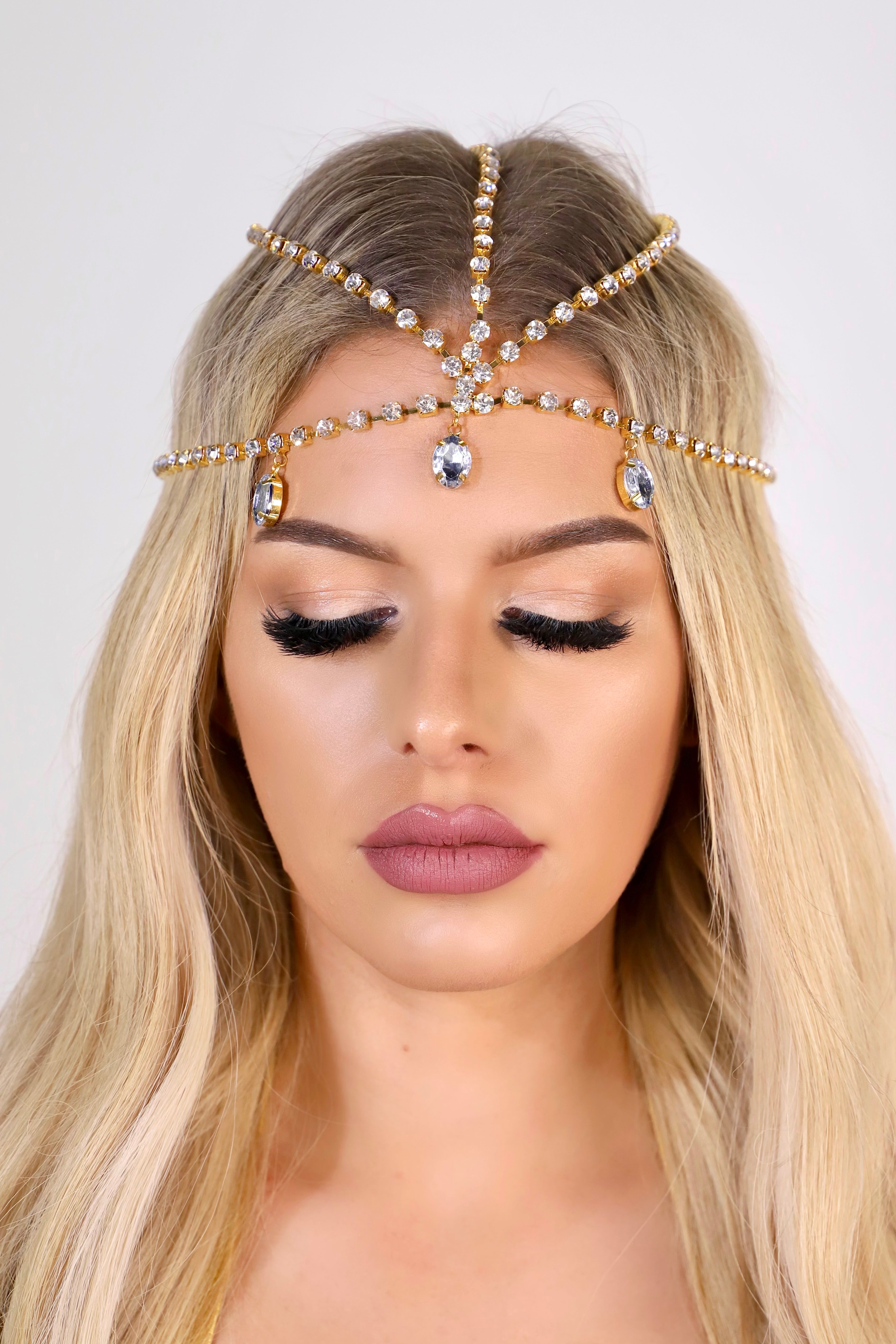 Gold Sunset Rhinestone Head Jewelry