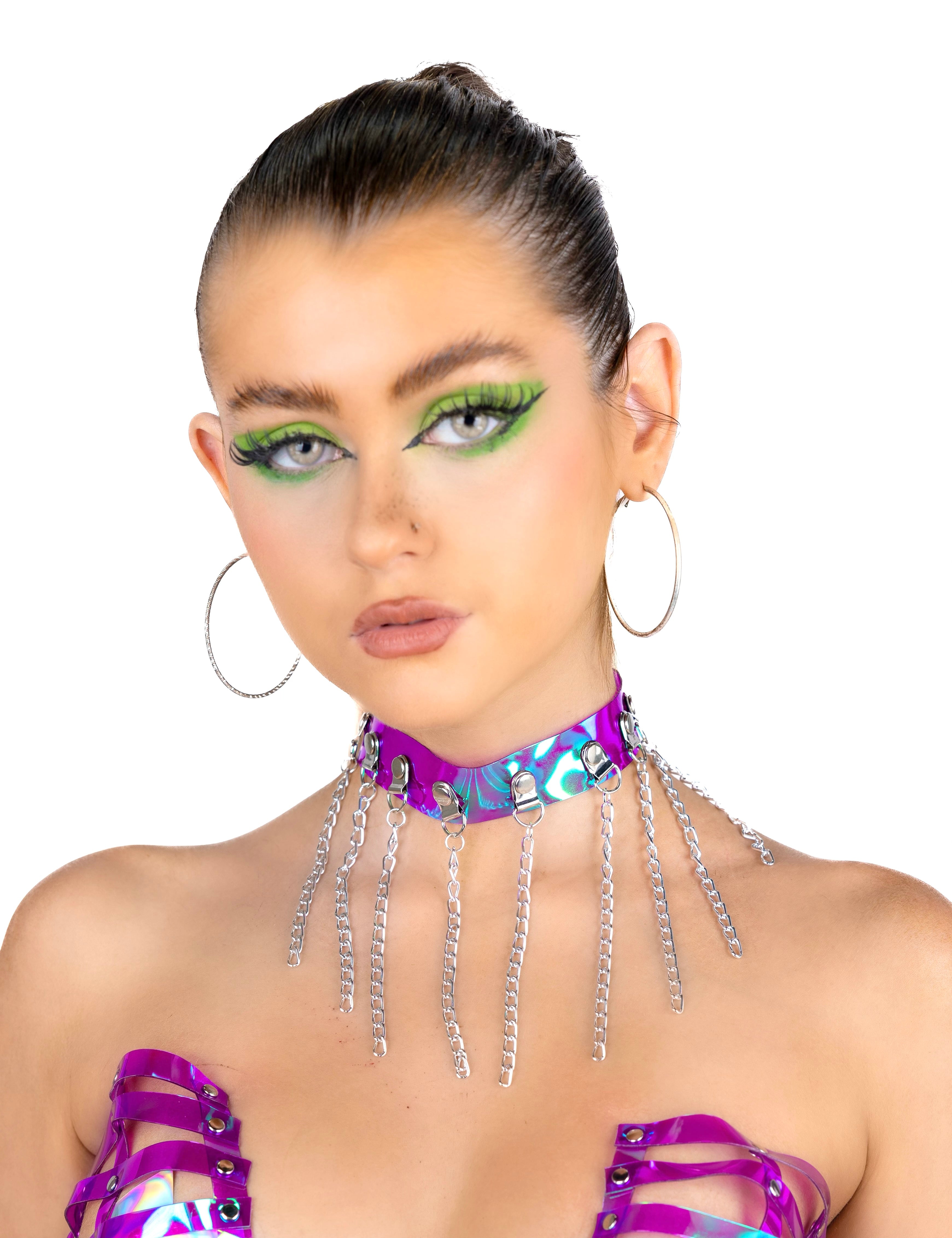 Purple Holographic Chain Choker