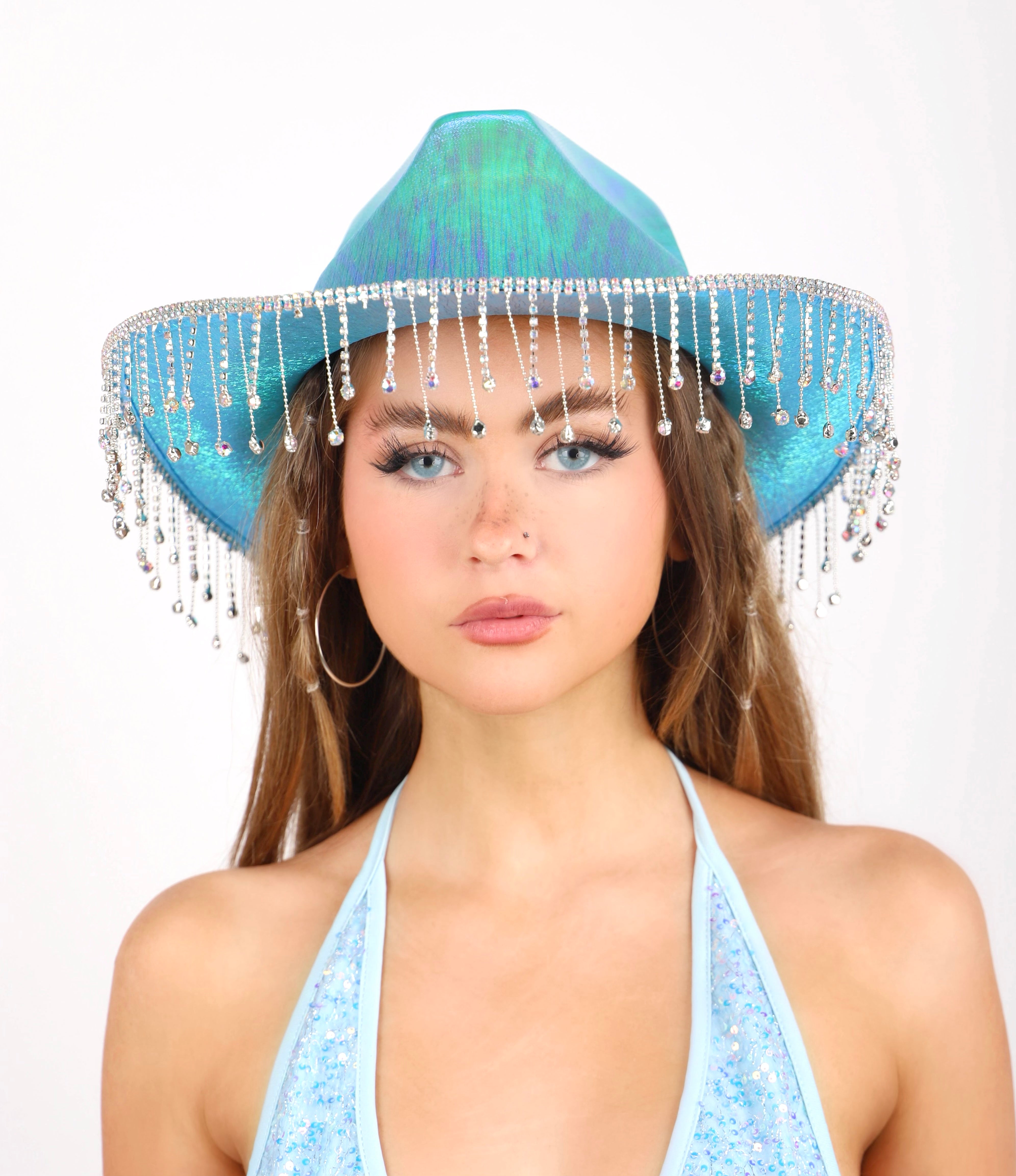 Blue Metallic Rhinestone Hat
