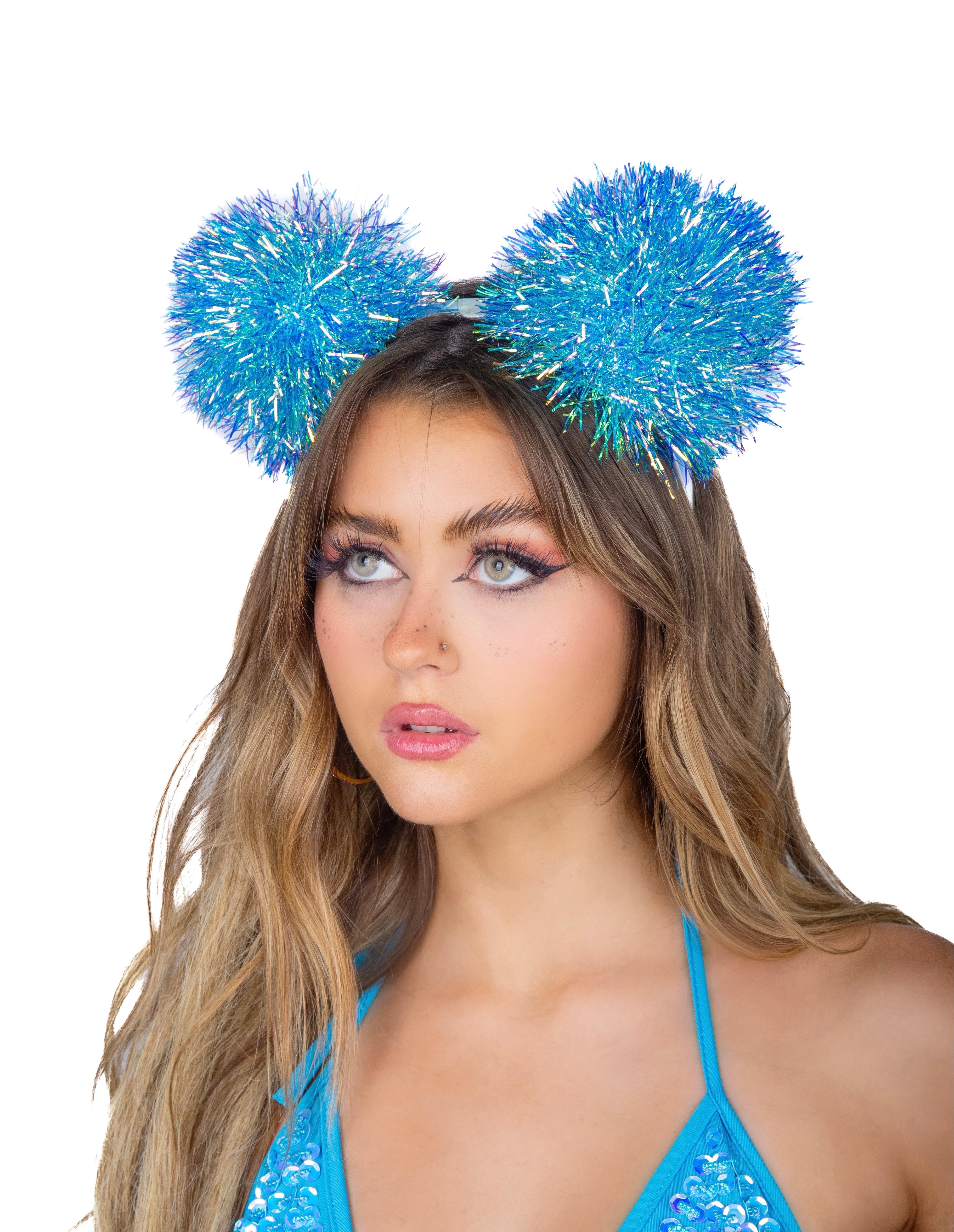 Blue Pom Pom Headband