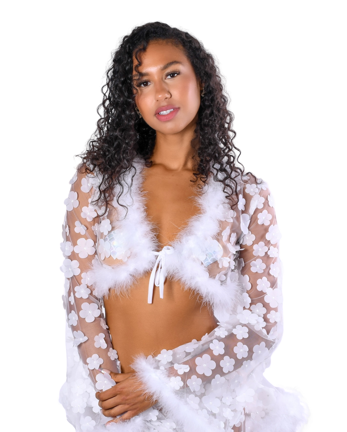 White Daisy Fuzzy 3D Top