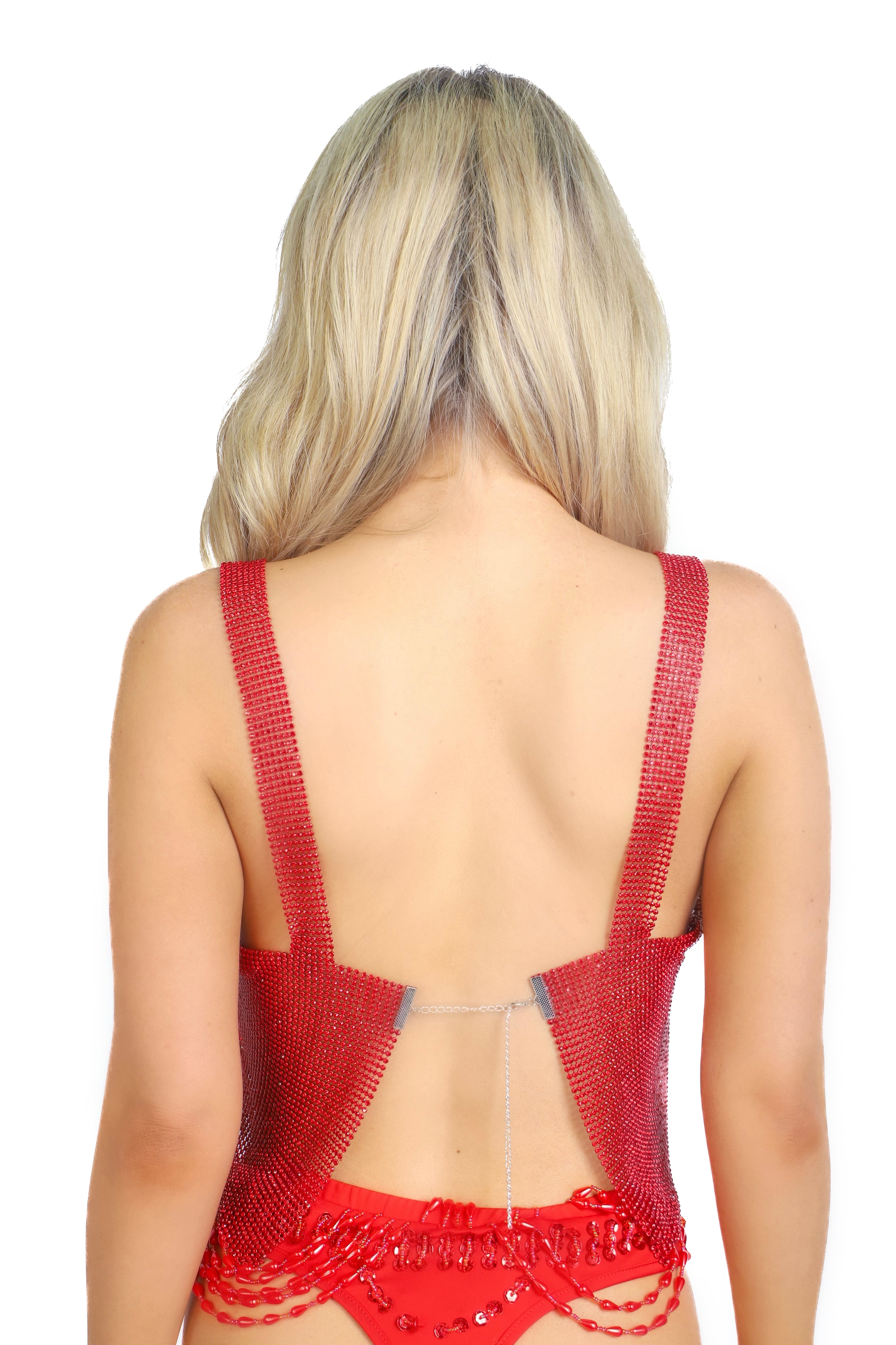 Red Metallic Chain Top
