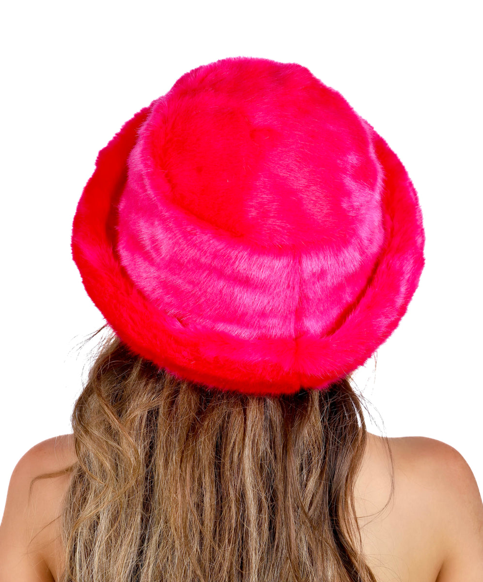 Fuzzy pink bucket hat on sale