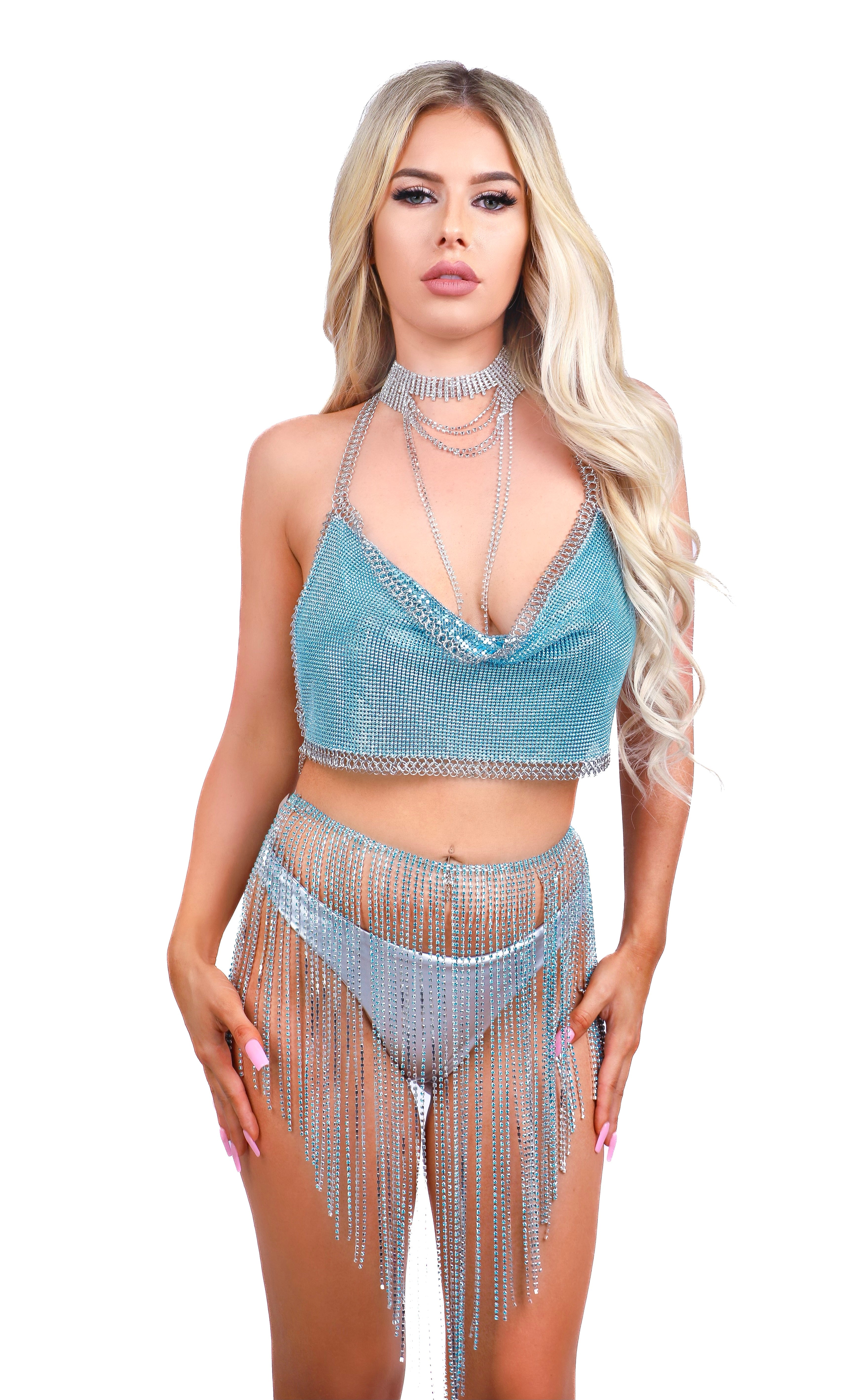 FULL OUTFIT- Blue Rhinestone Diva (4 pcs)