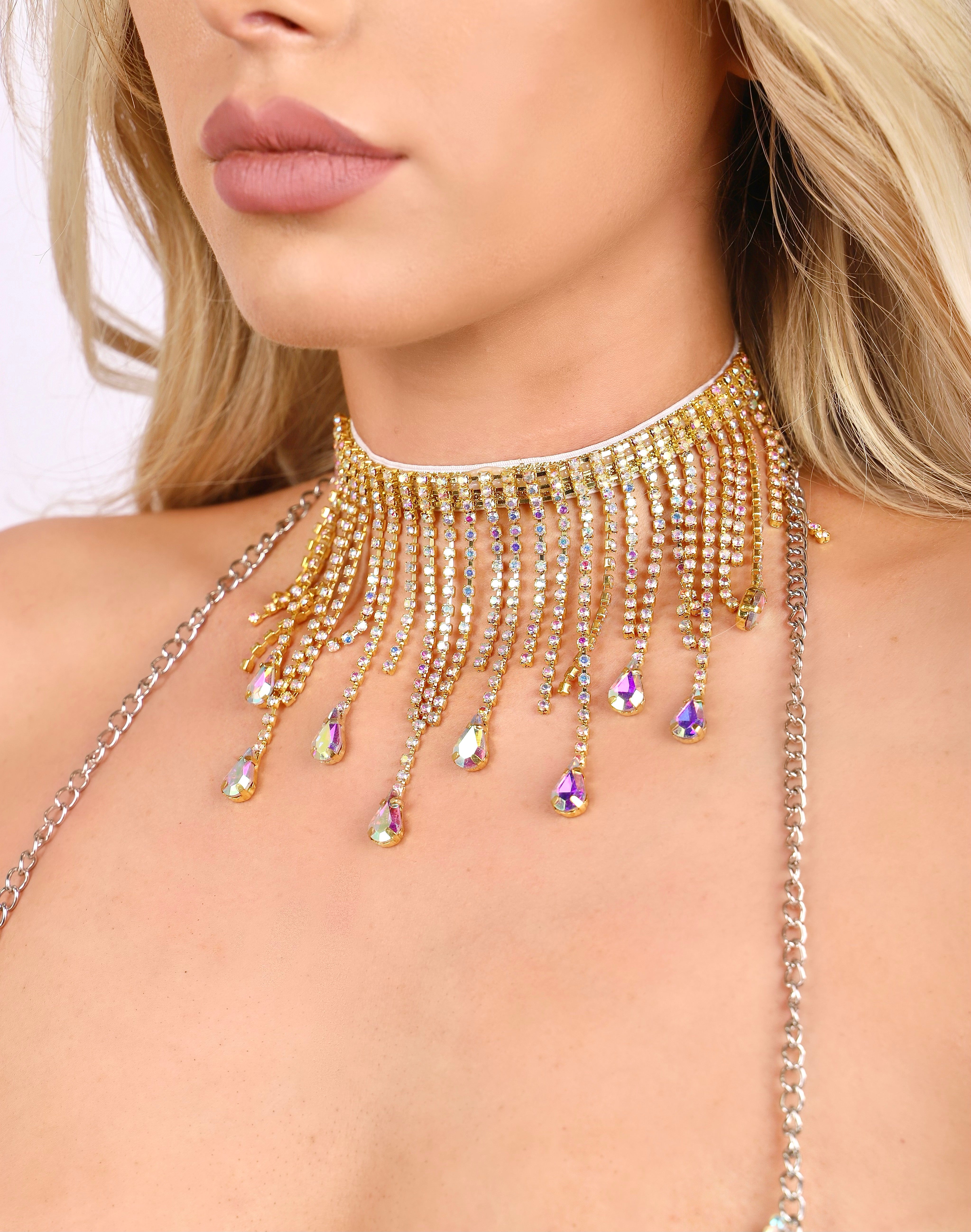 AB Rhinestone Tassel Necklace