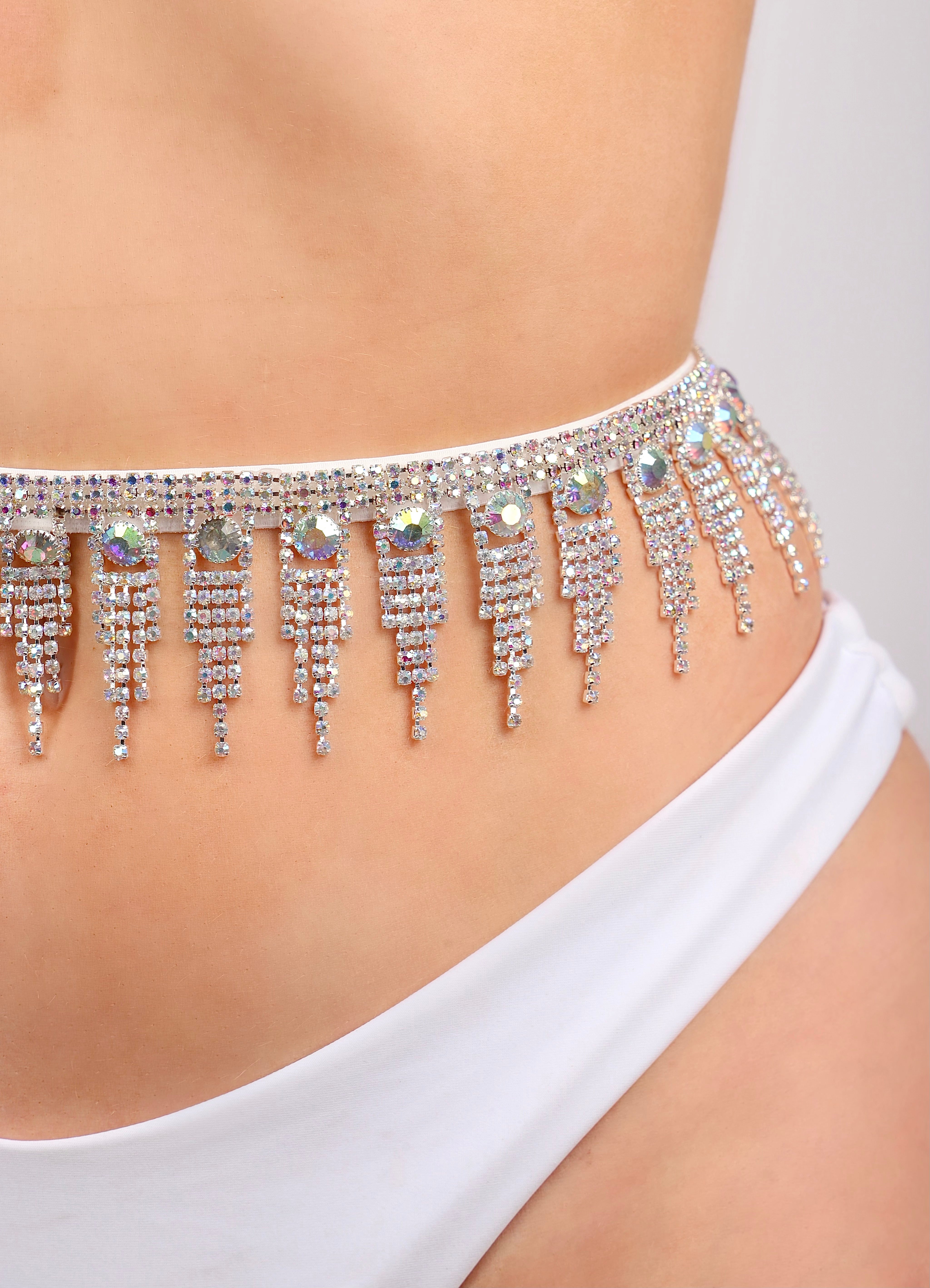 Silver AB Rhinestone Carnival Belt