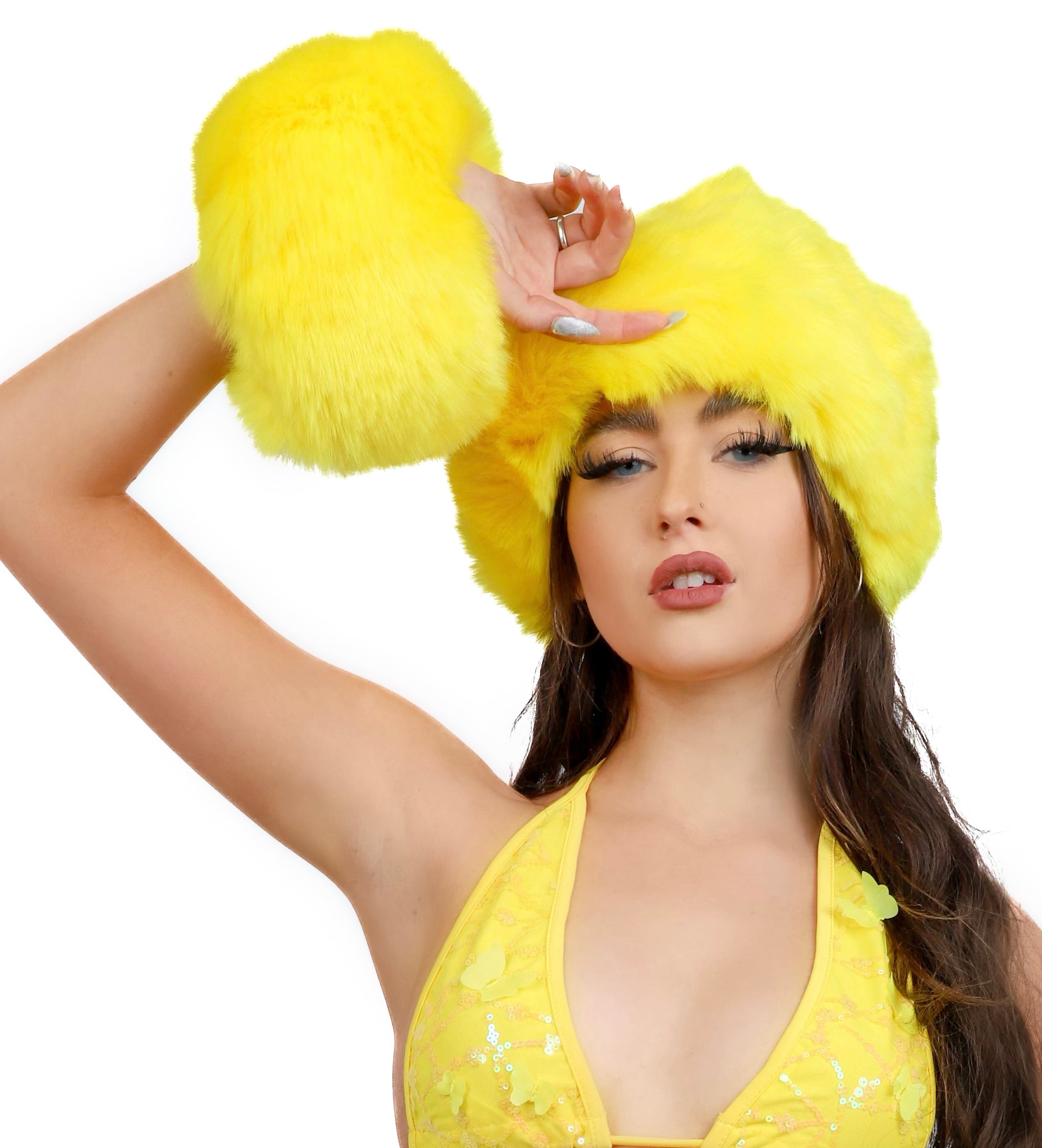 Fuzzy Yellow Wrist Cuffs