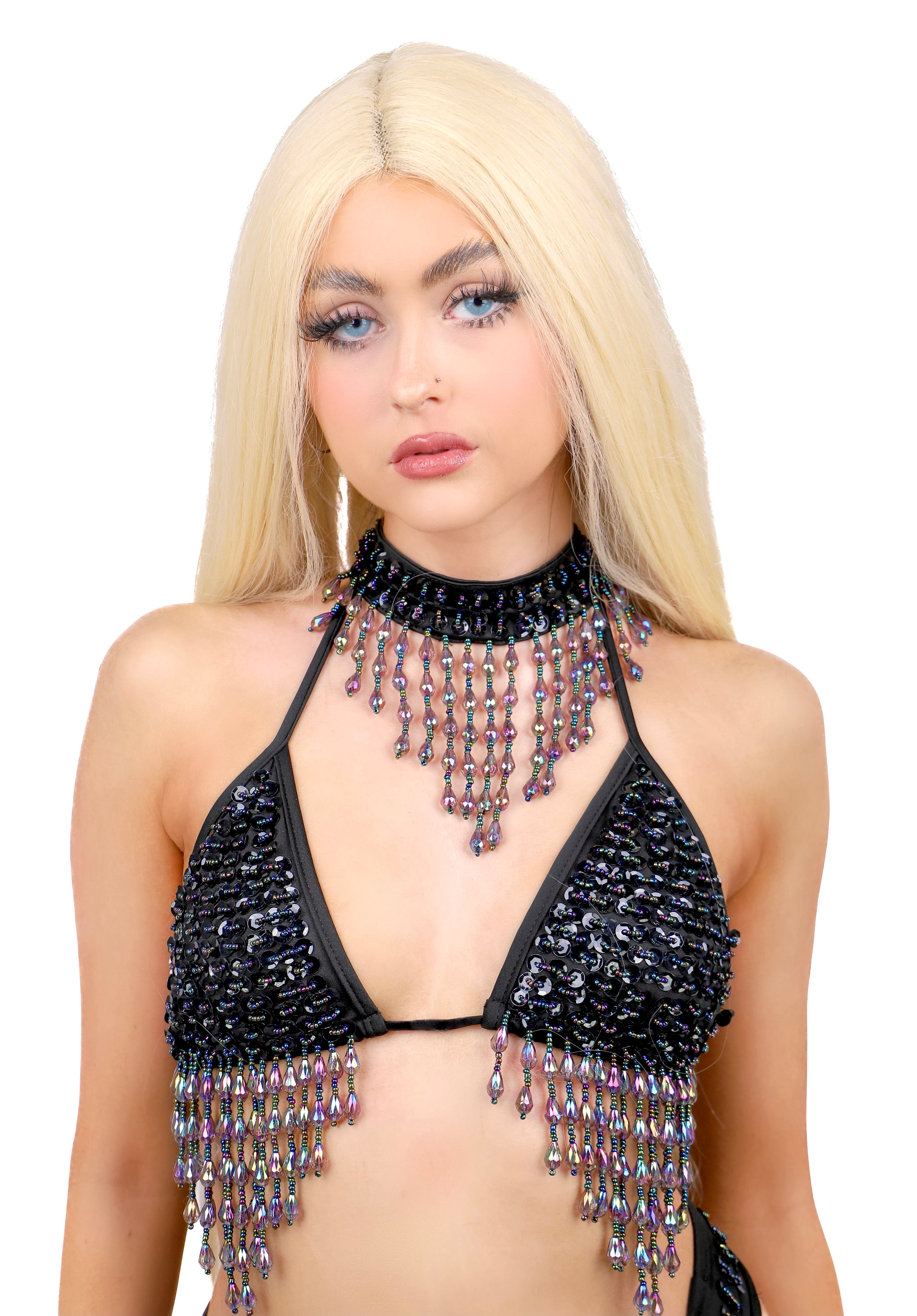 Hand Stitched Sequin Top- Obsidian