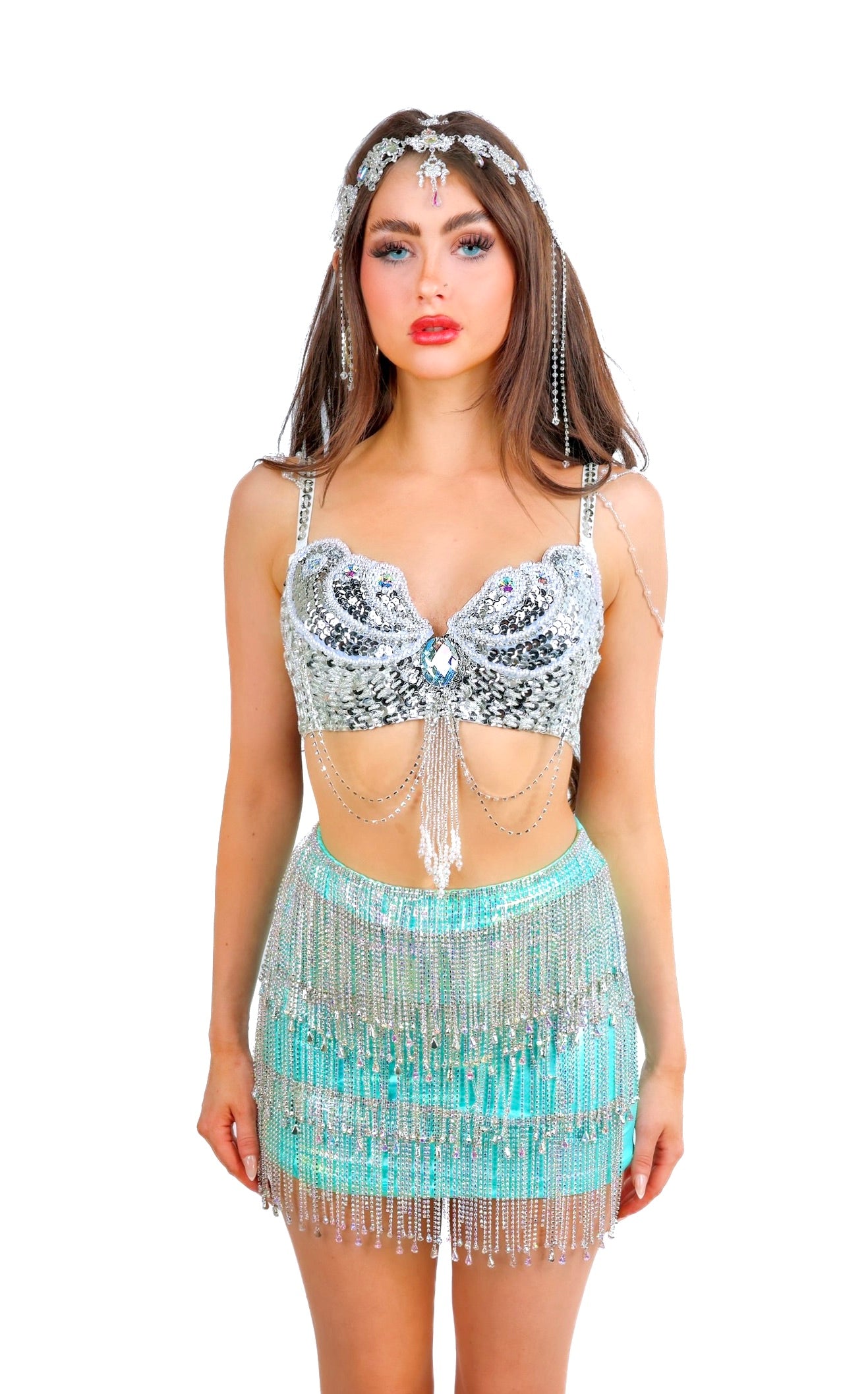 FULL OUTFIT- Aqua Radiance Rhinestone Mermaid (3 pcs)