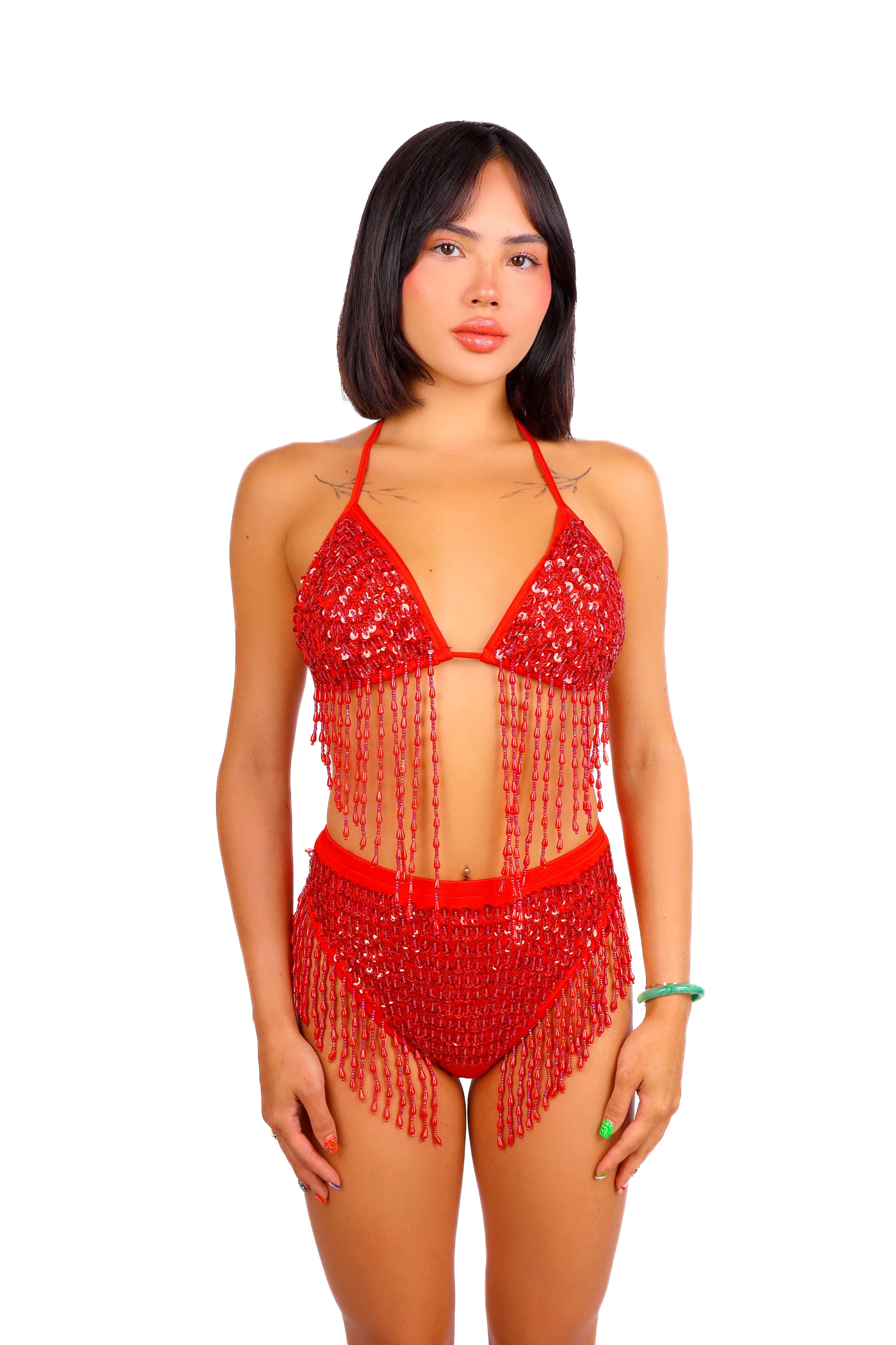Hand Stitched Sequin Top- Ruby