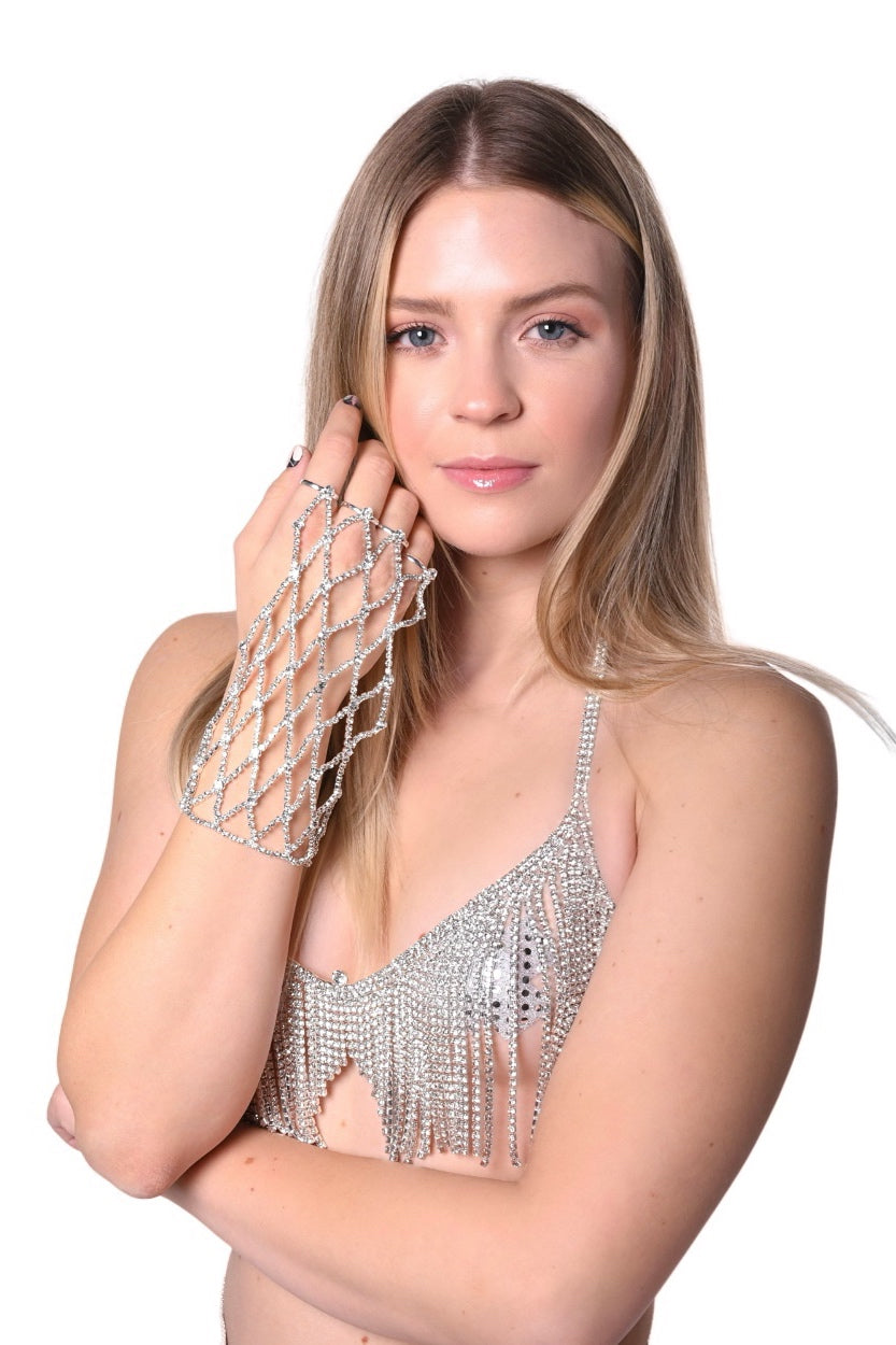 Silver Rhinestone Hand Glove