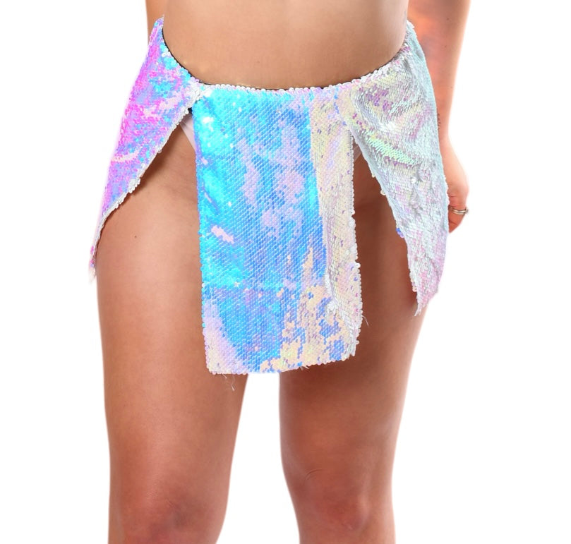 Iridescent Ice Open Slit Sequin Skirt