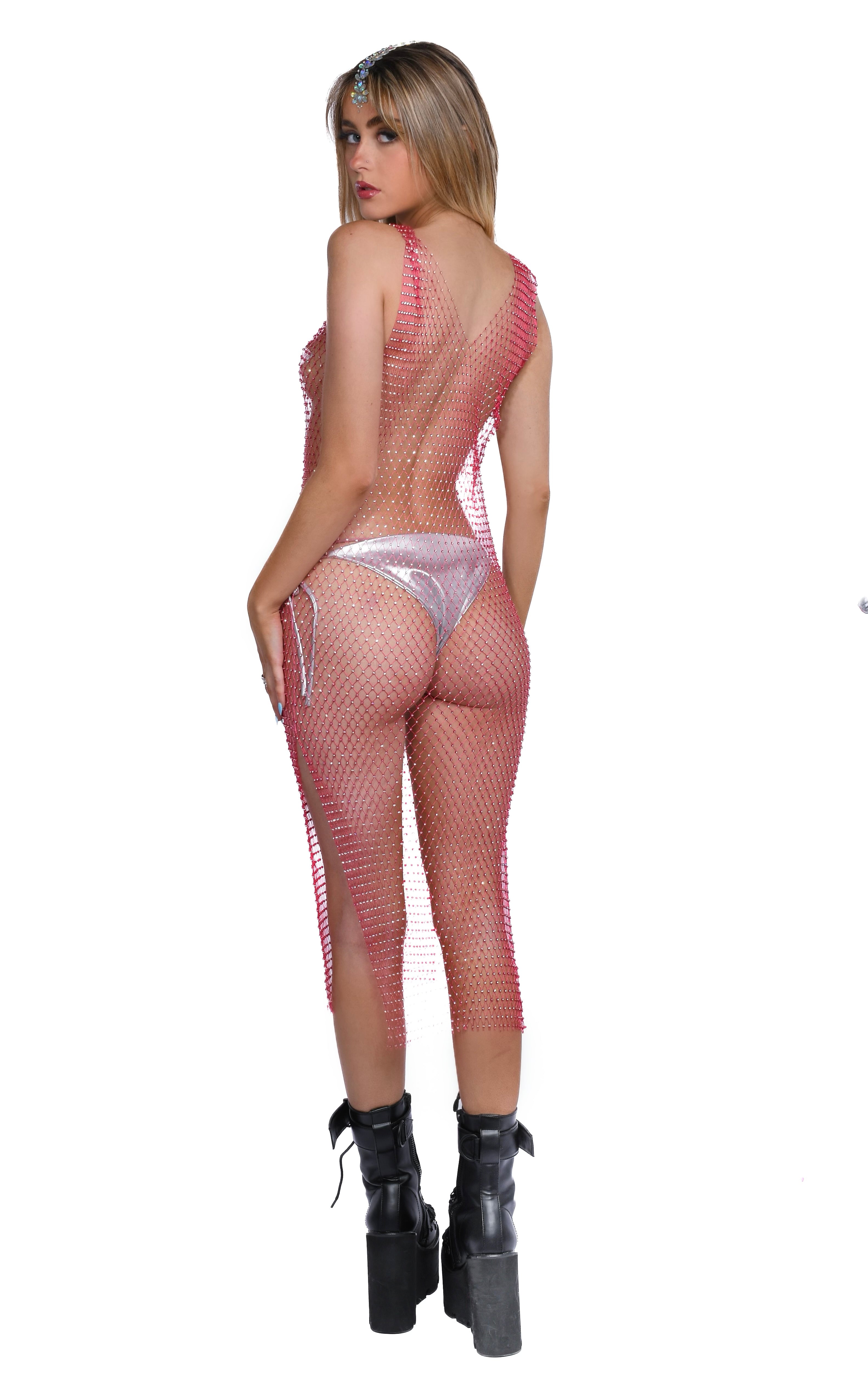 Crystal Fishnet Dress - Pink