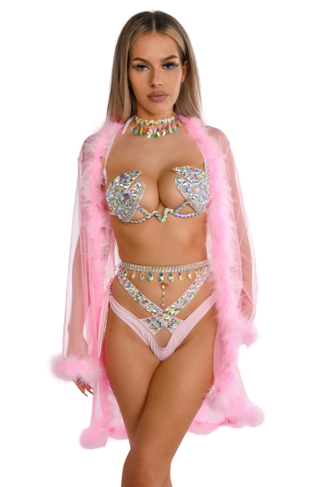 Fuzzy Kimono- Sheer Pink