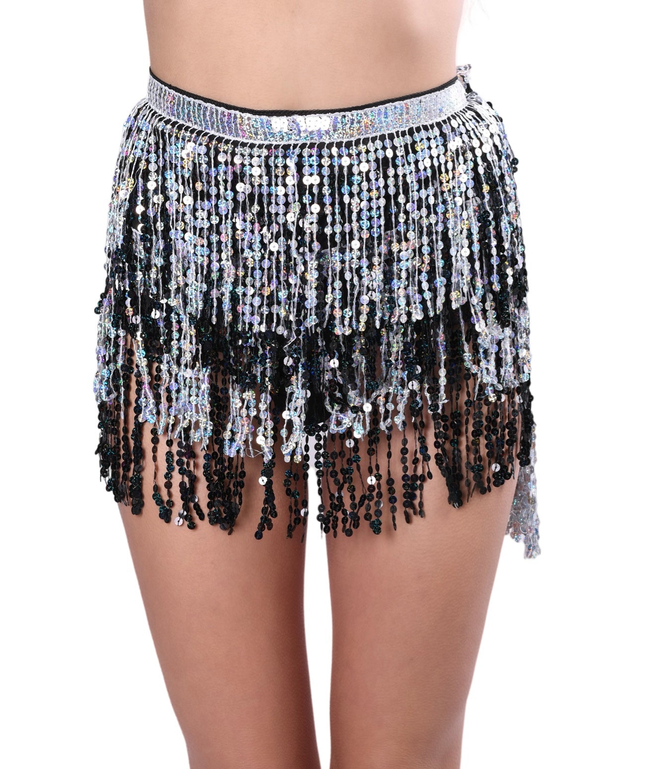 Holographic Sequin Skirt - Silver/Black