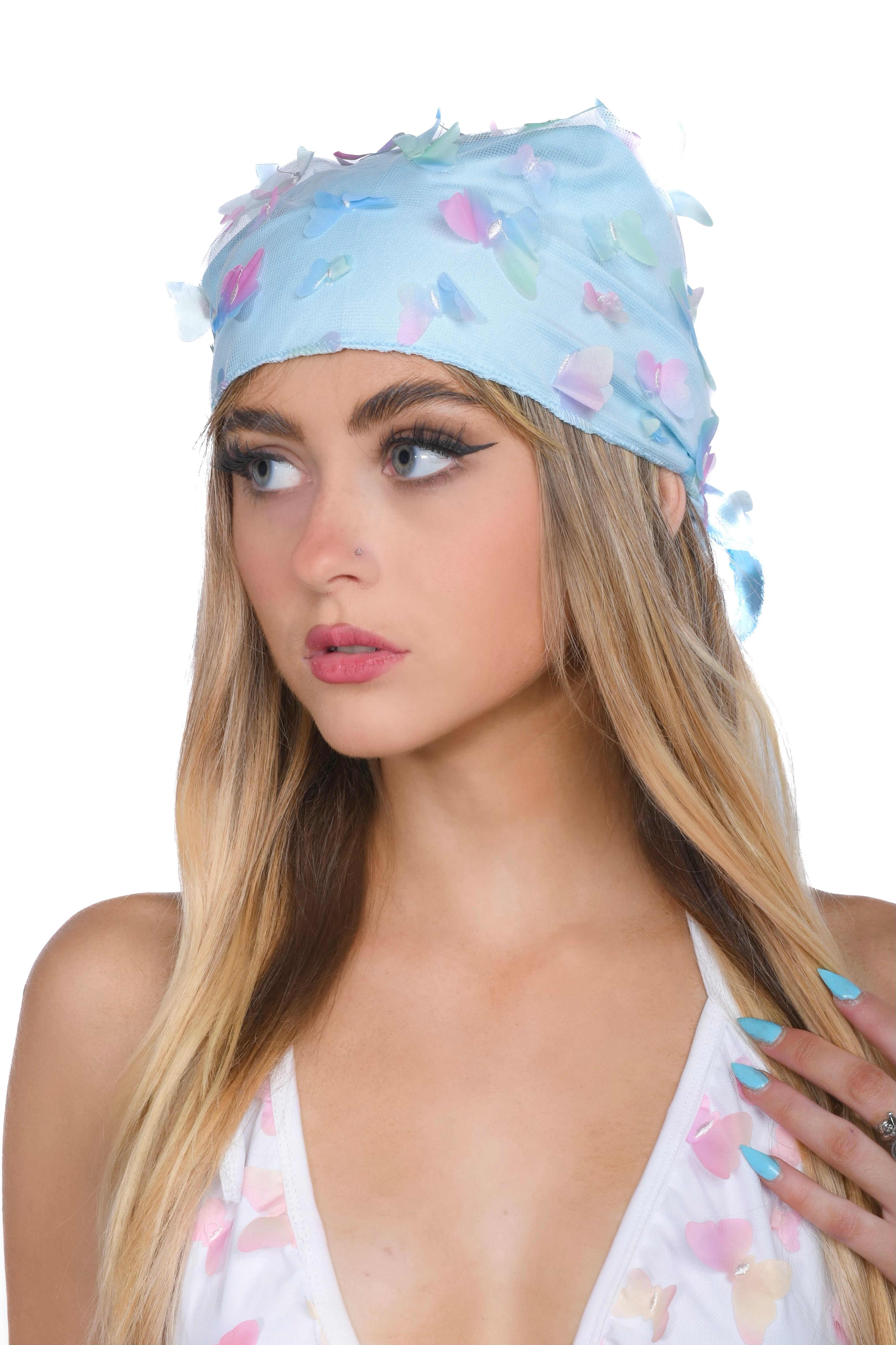 Blue Butterfly 3D Head Scarf