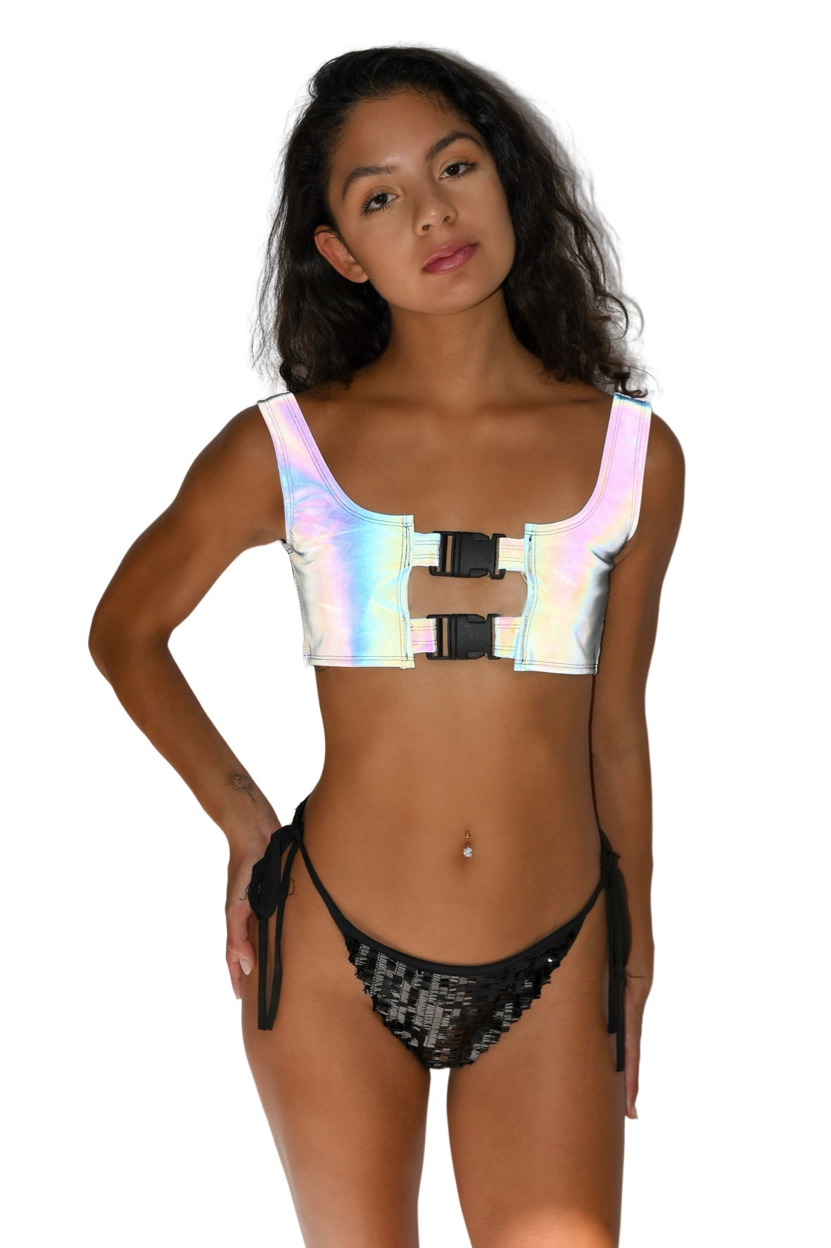 Light Reflective Buckle Top
