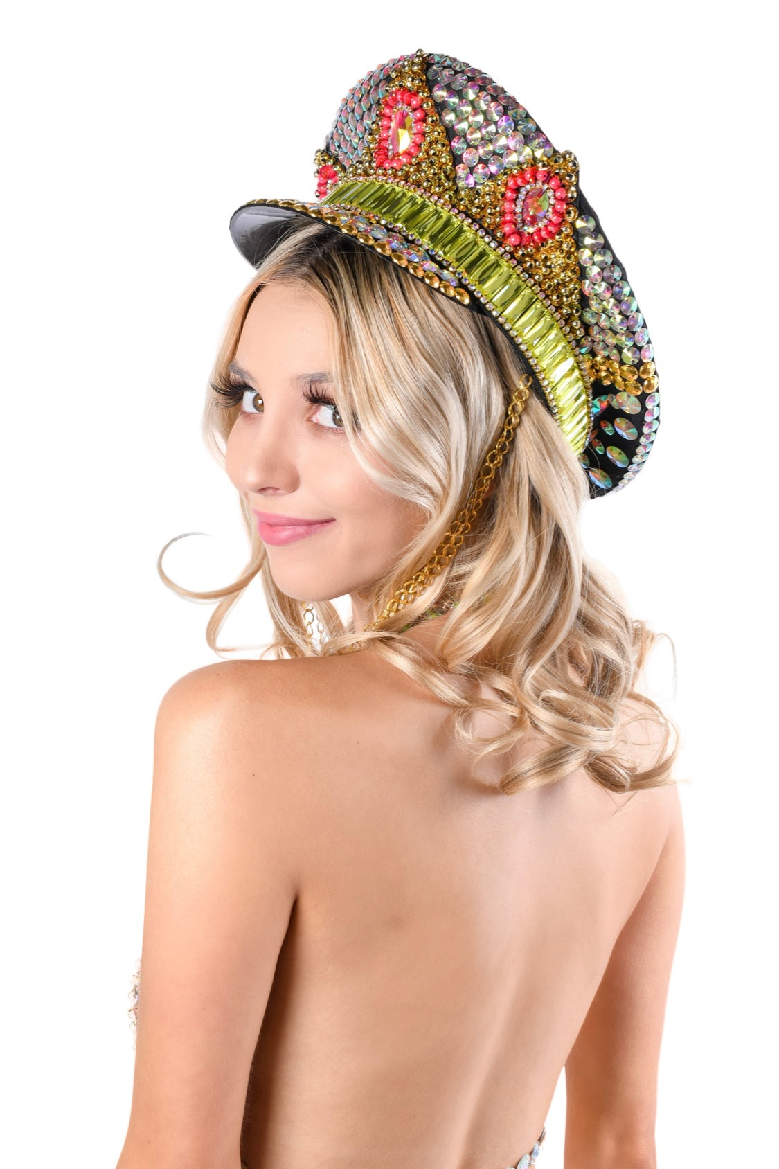 Golden Pink Rhinestone Festival Hat