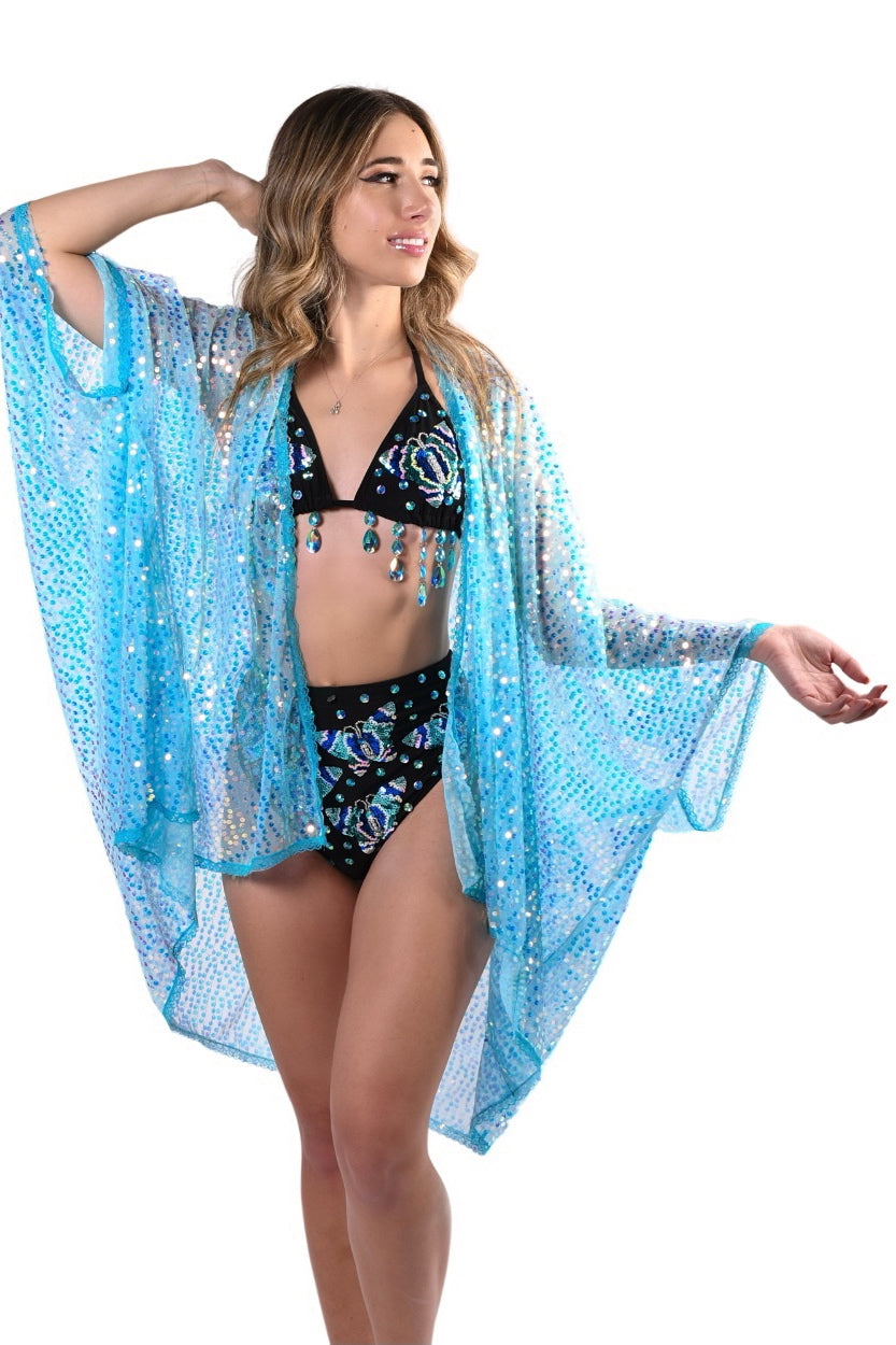 Sequin Kimono - Aqua