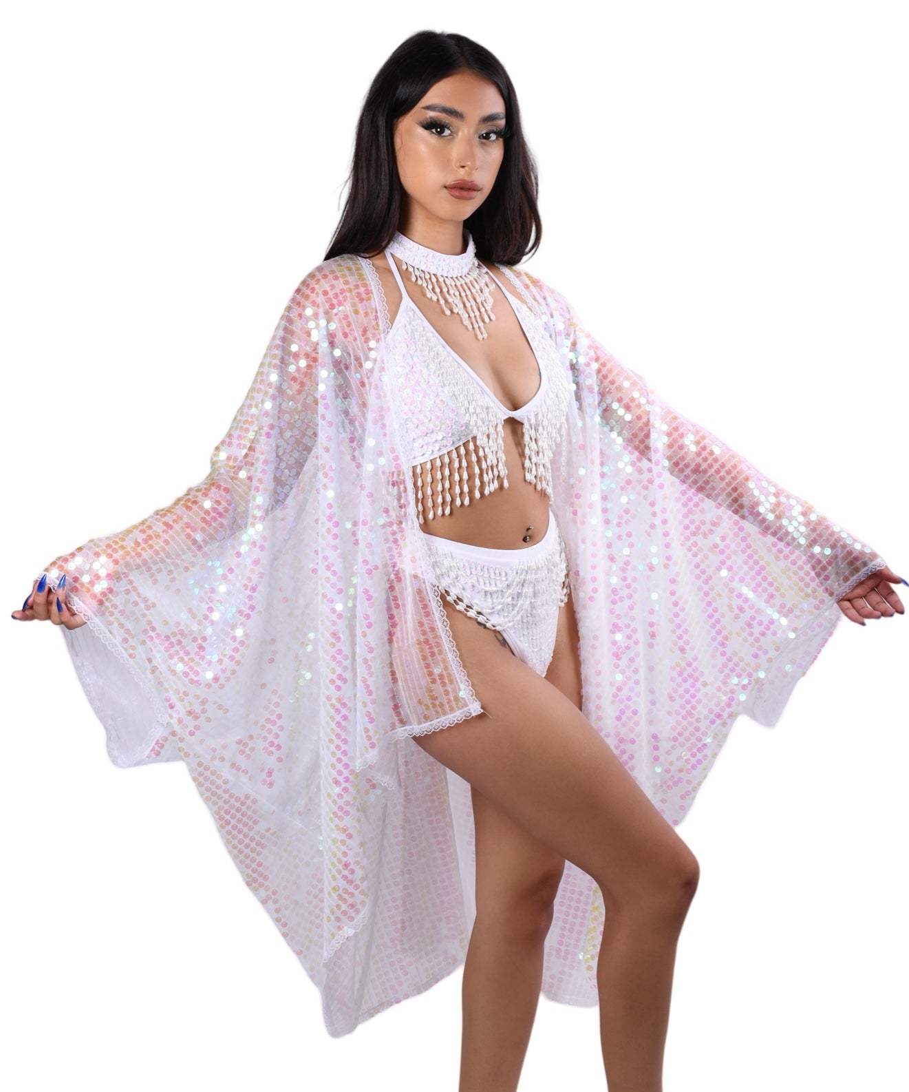 Disco Sequin Kimono - Pink Iridescent