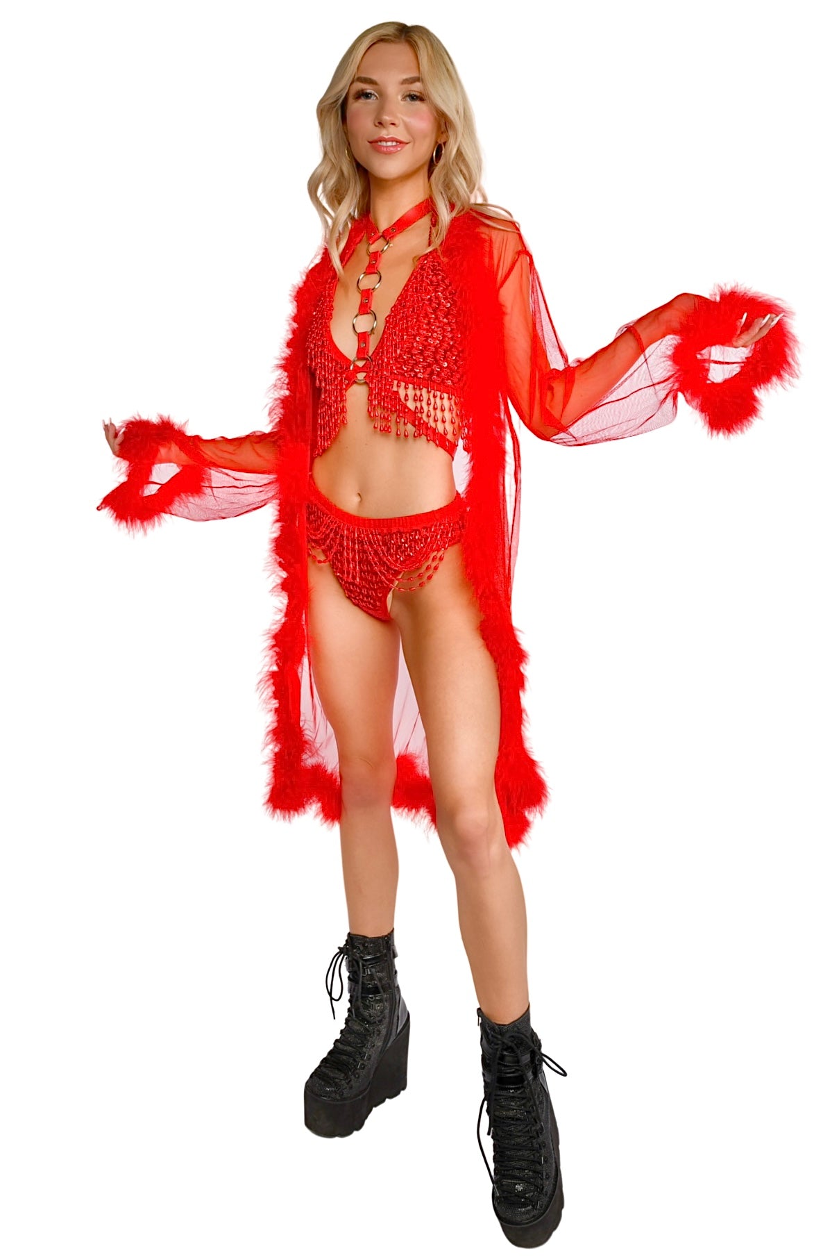 Fuzzy Kimono- Sheer Red