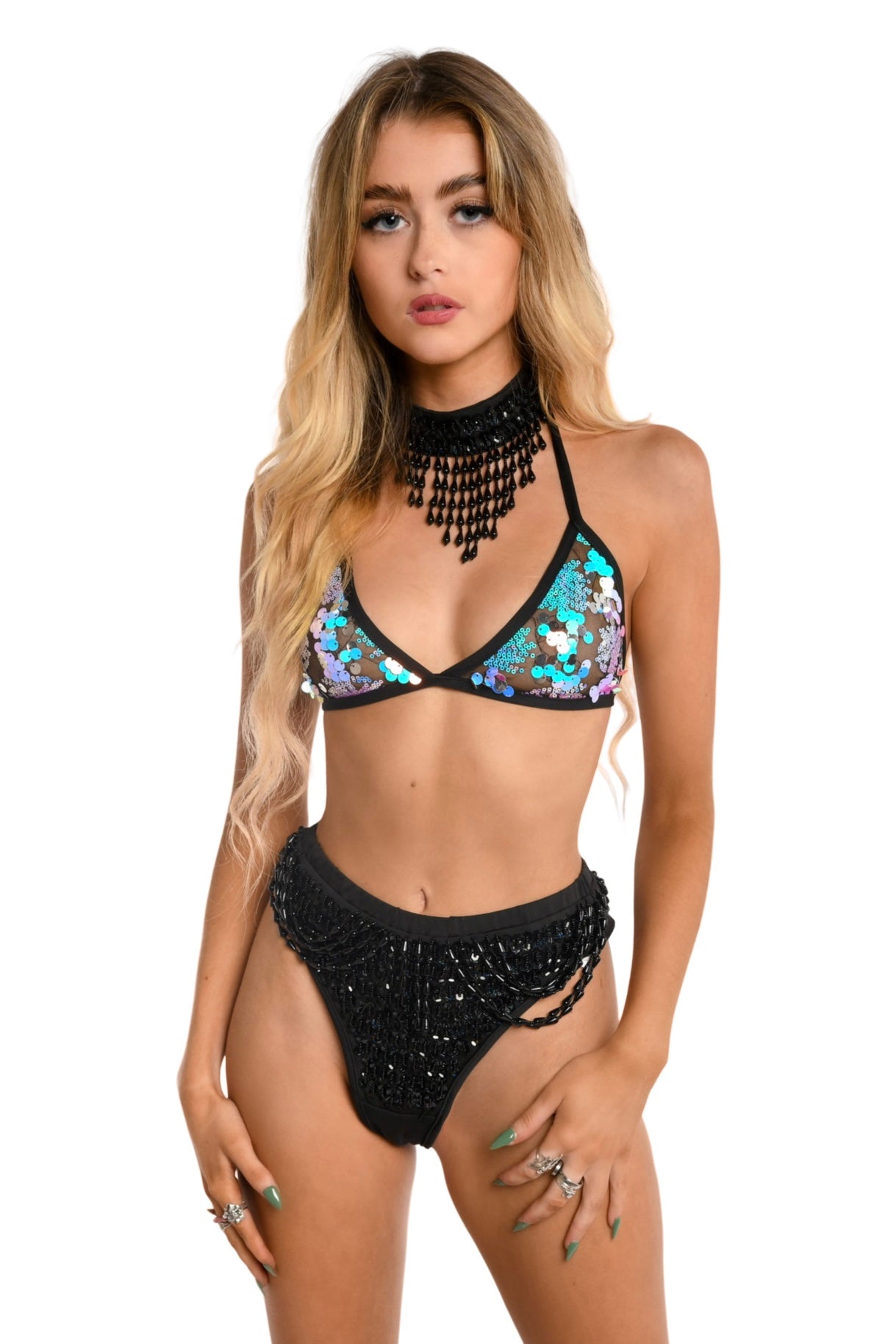 Midnight Sparkle Sequin Triangle Top