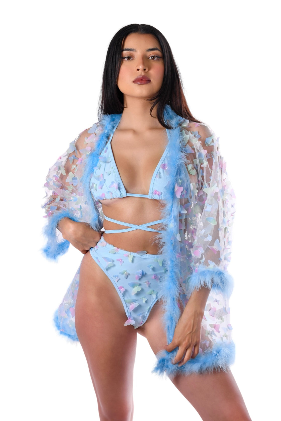 Fuzzy 3D Kimono- Blue Butterfly