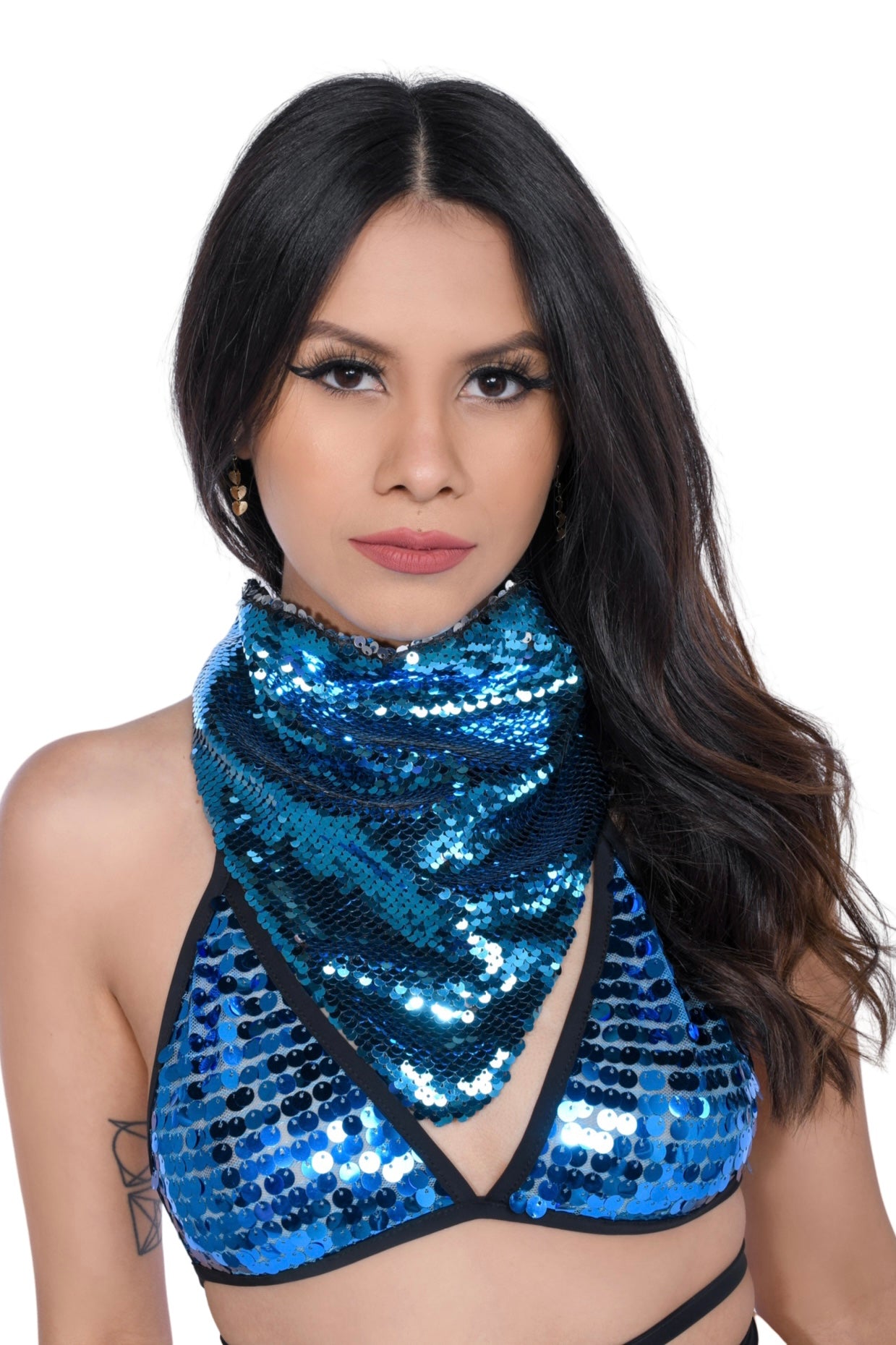 Reversible Sequin Bandana & Face Mask - Blue & Champagne
