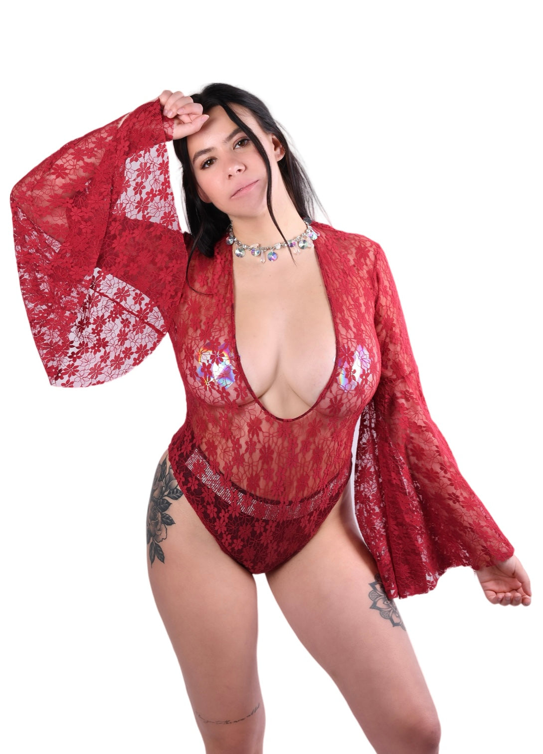 Bell Sleeve Bodysuit- Auburn Lace