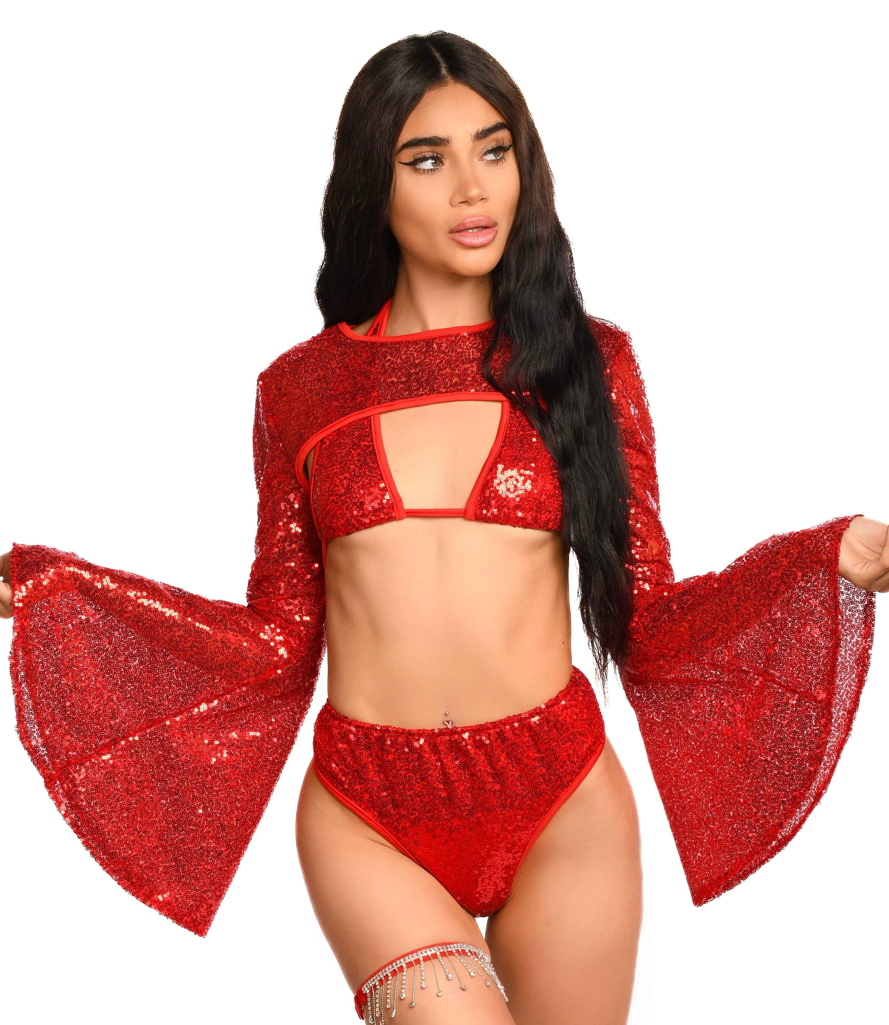 Ruby Sequin Goddess Arm Sleeves