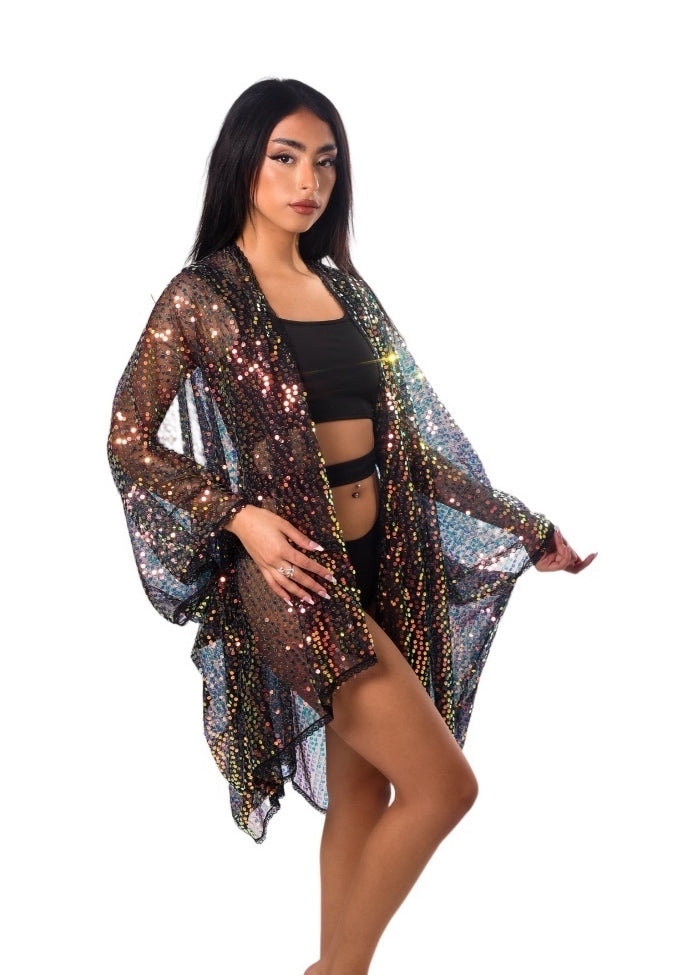 Sequin Kimono- Disco Black