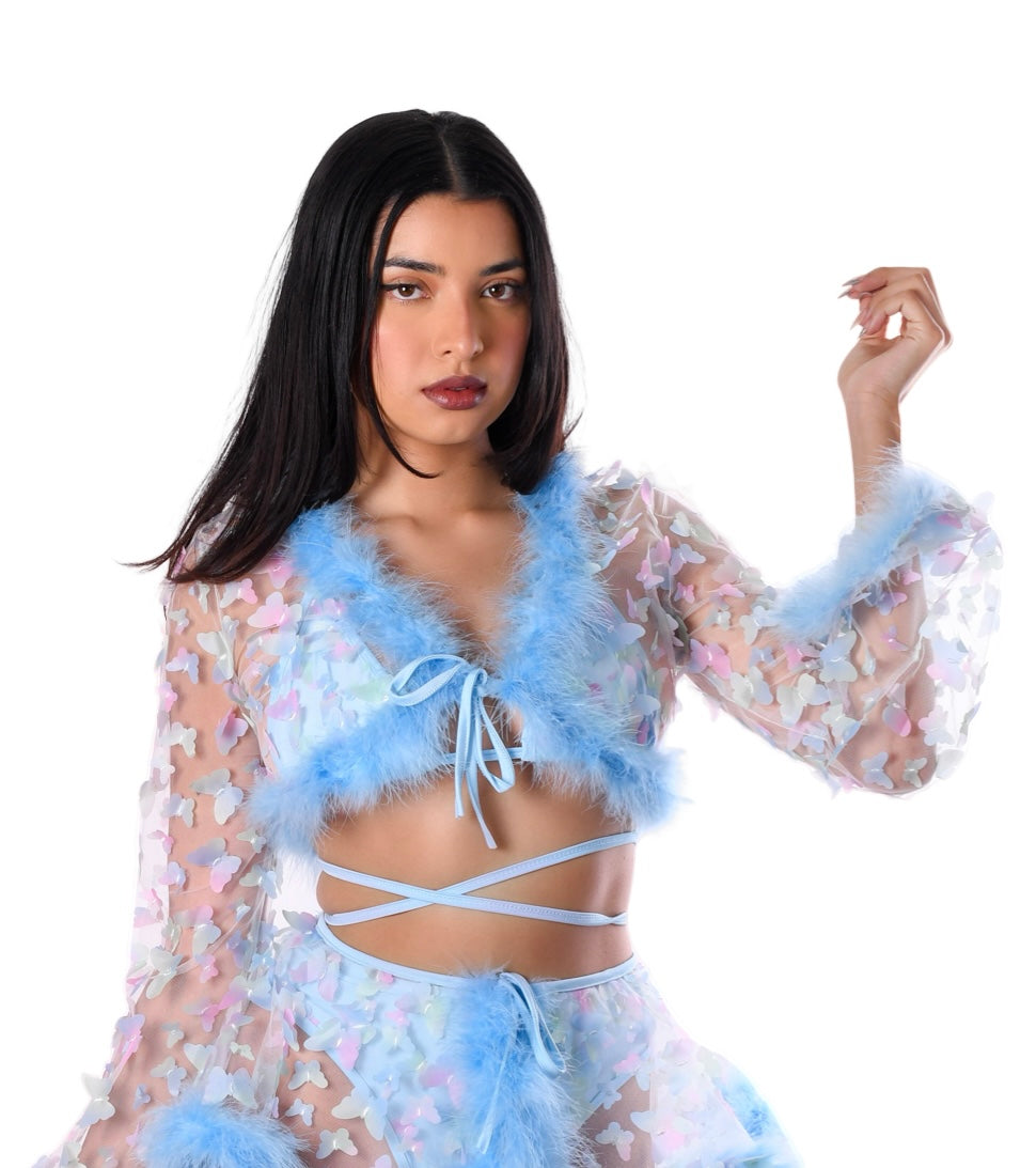 Blue Butterfly Fuzzy 3D Top