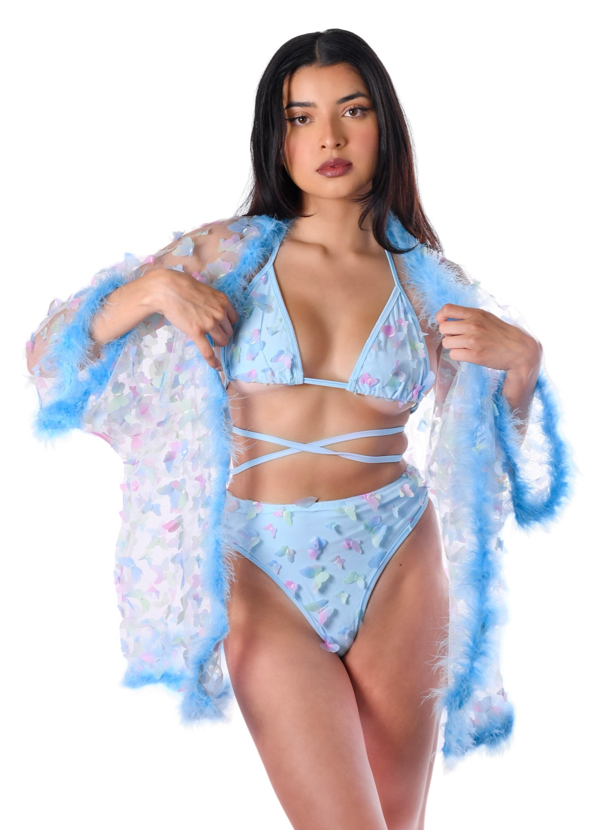 Fuzzy 3D Kimono- Blue Butterfly