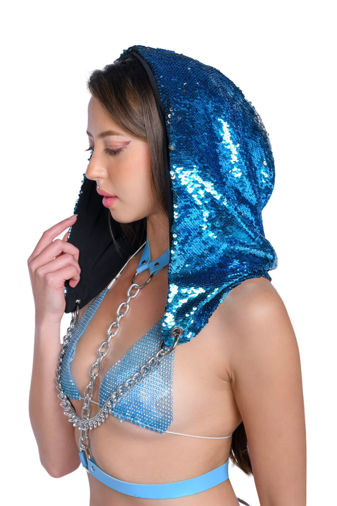 Reversible Sequin Hood - Sky Blue