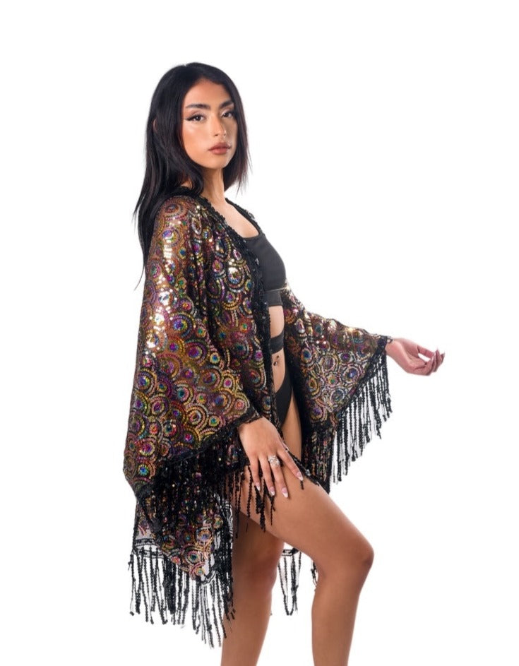 Sequin Tassel Kimono- Peacock