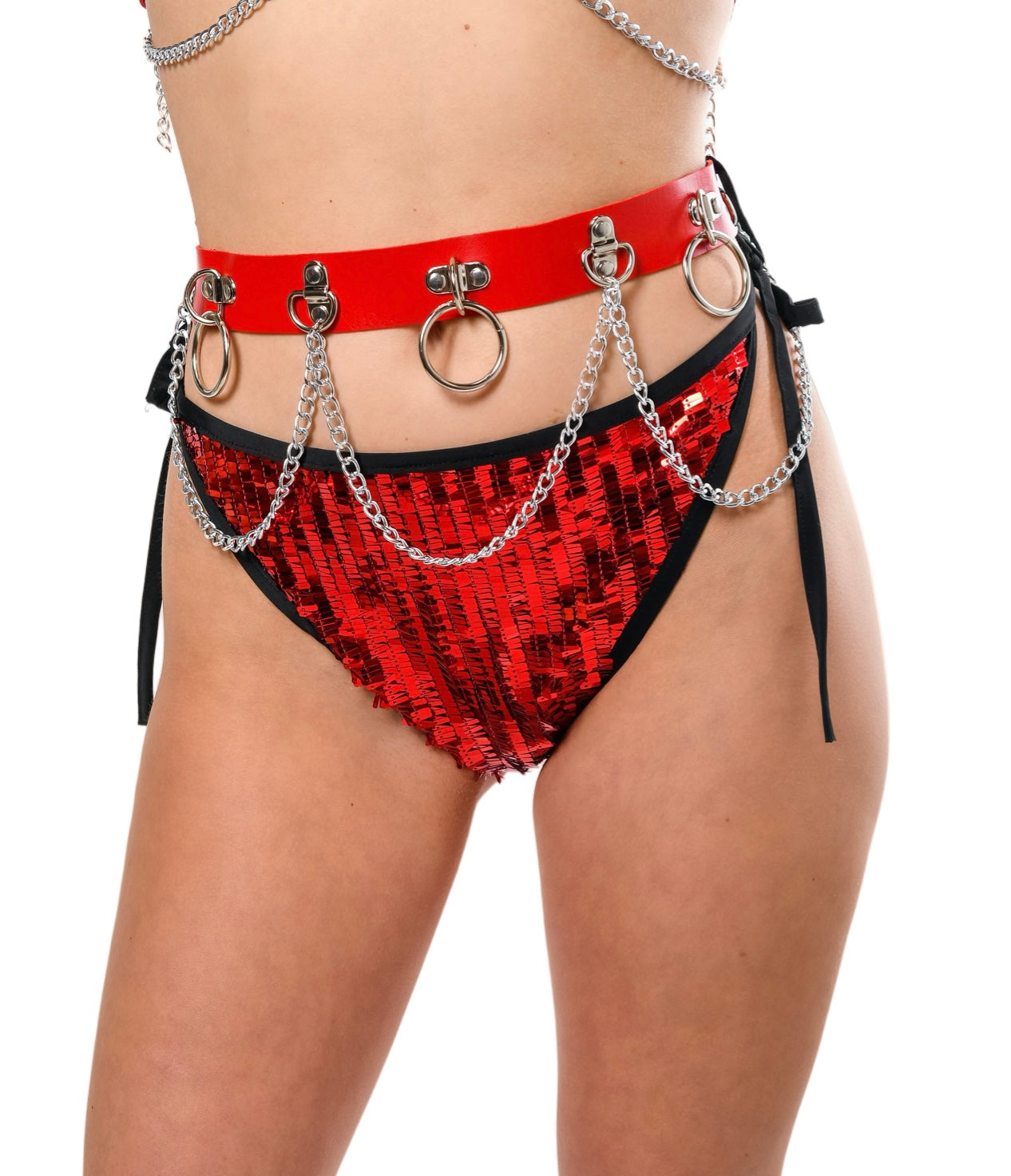 Red Vegan Leather Harness Belt