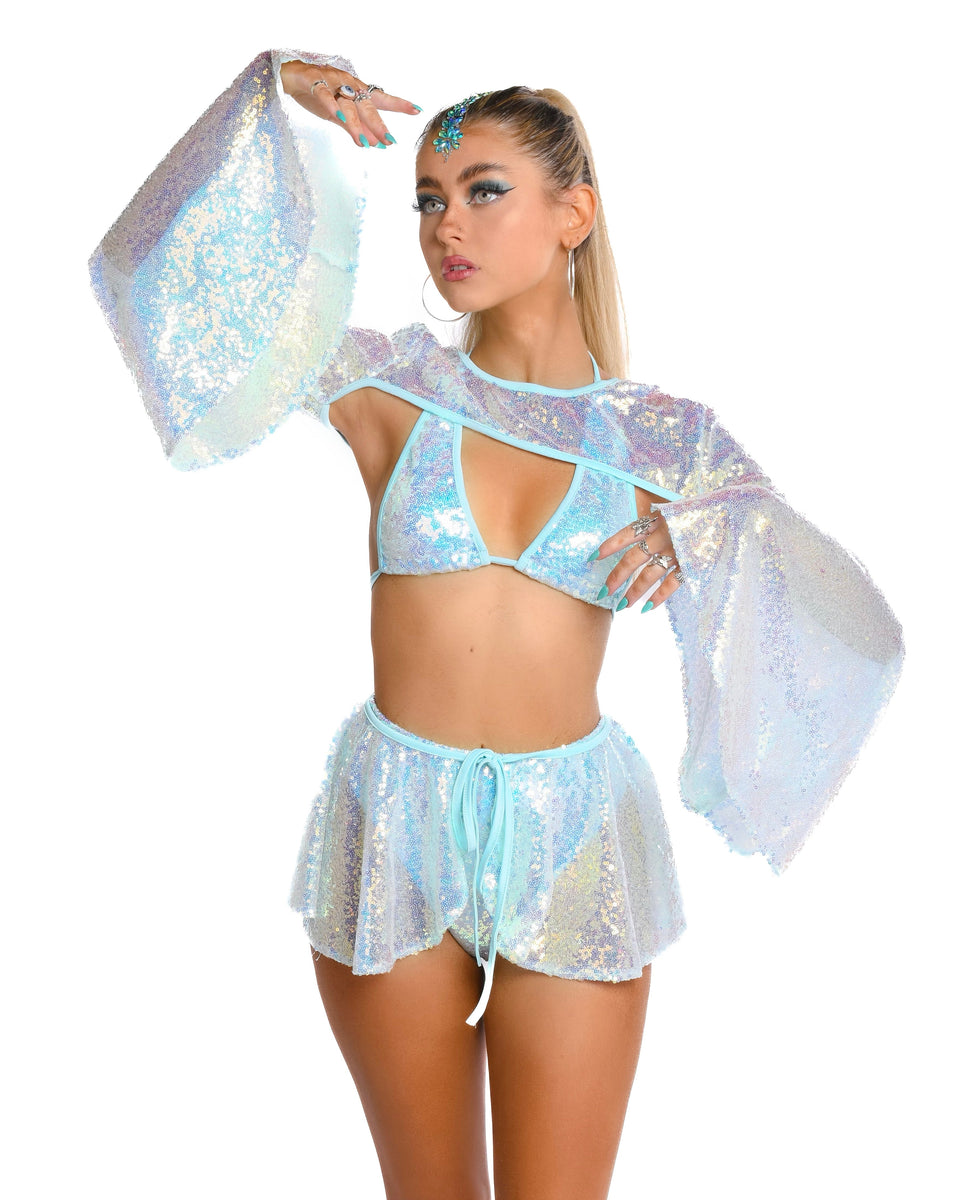 Aqua Fairy Blossom Set (3 pc) Rave clothes,rave outfits,edc – THE LUMI SHOP