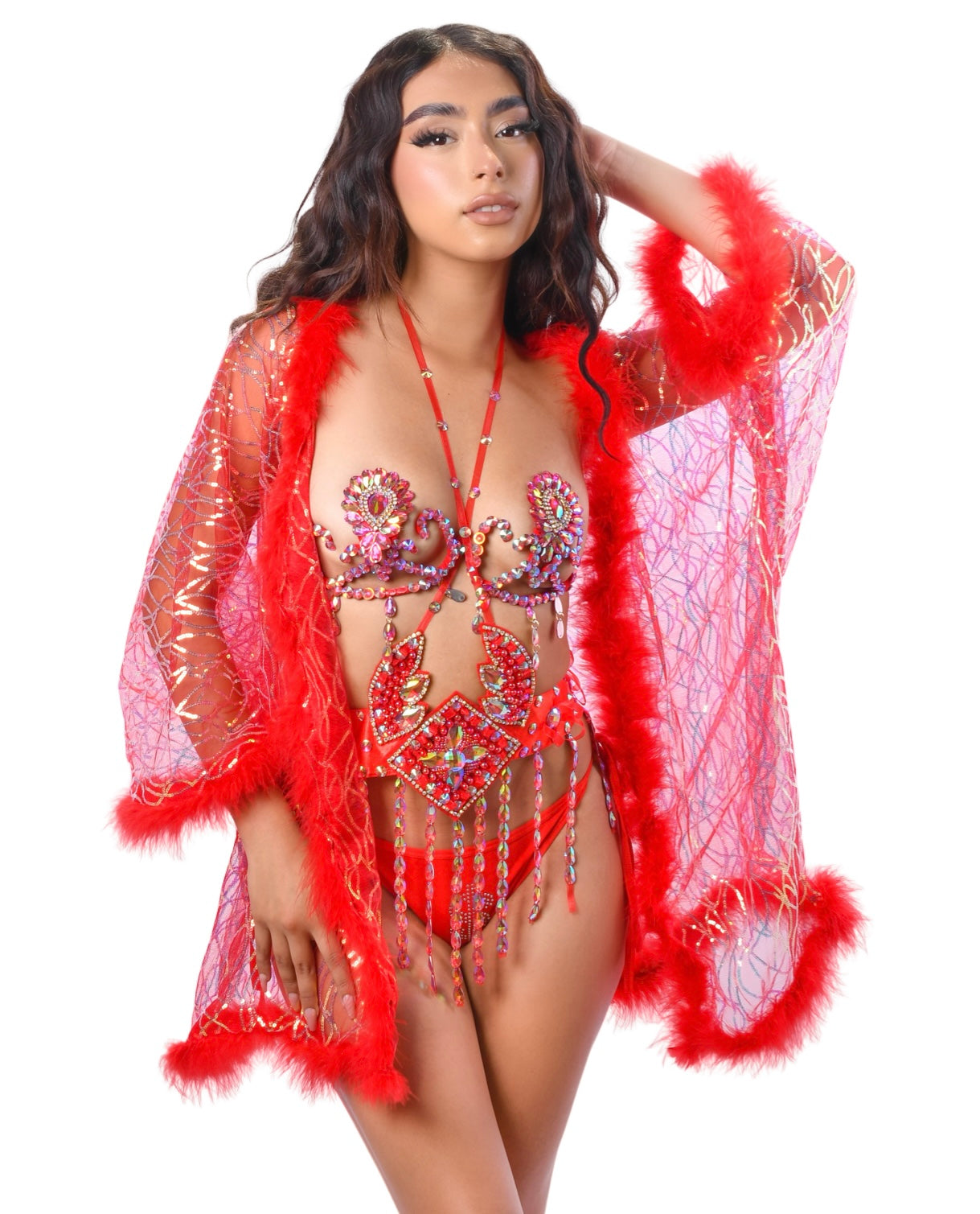 Fuzzy Sequin Kimono-Cherry Pixie