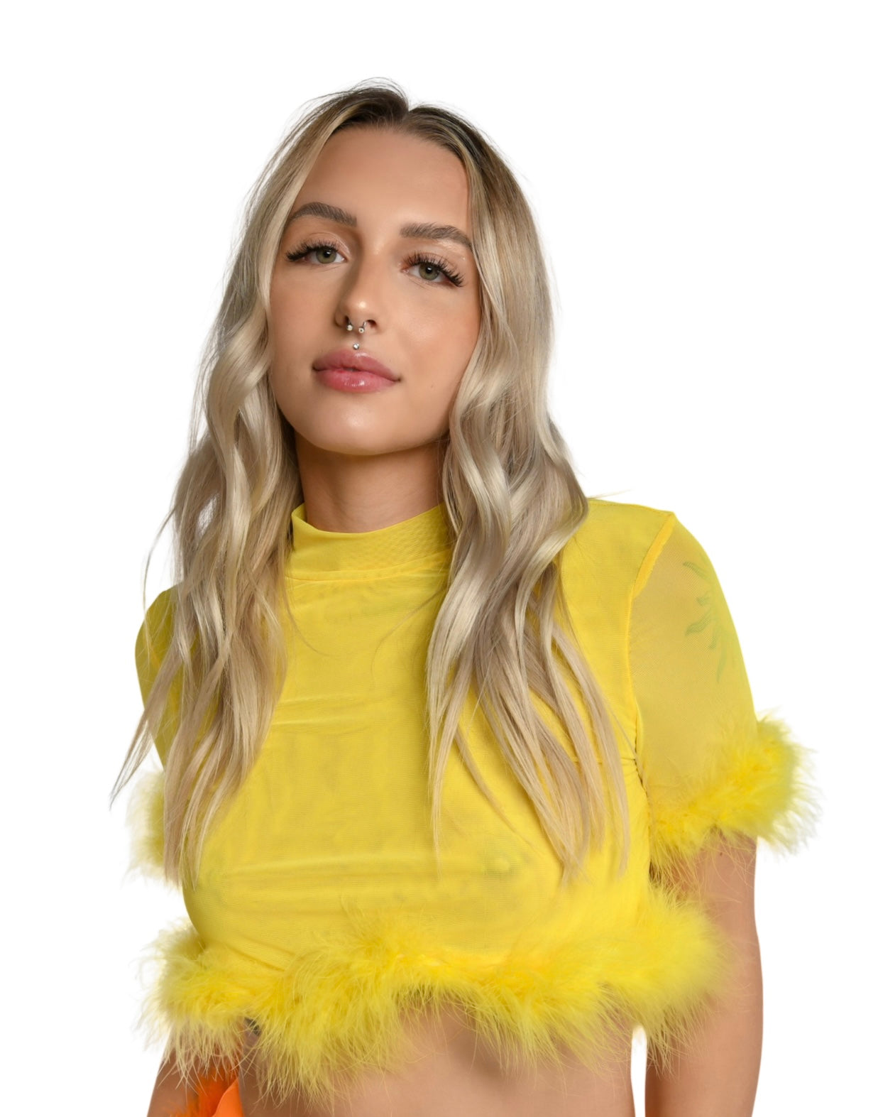 Yellow Fluffy Crop Top