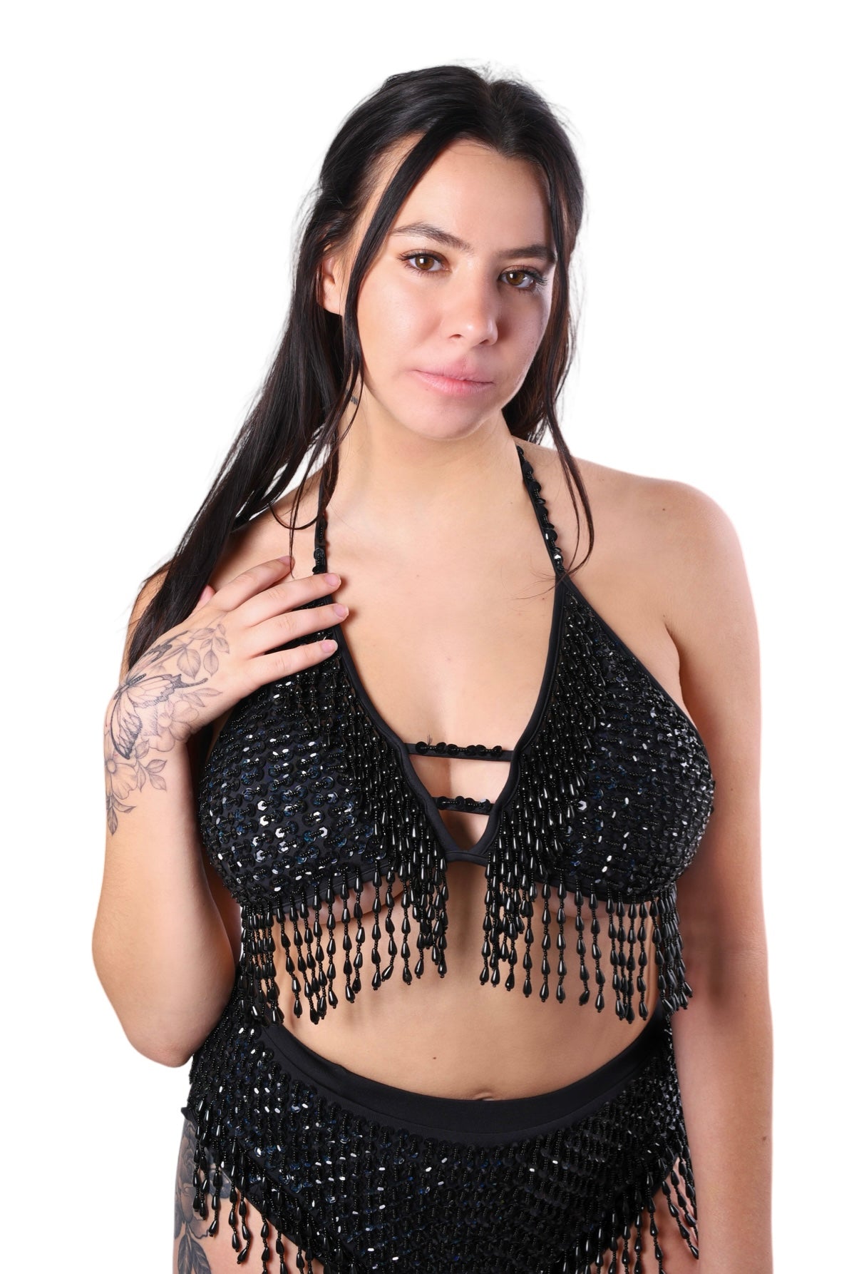 Hand Stitched Sequin Bra Top- Midnight