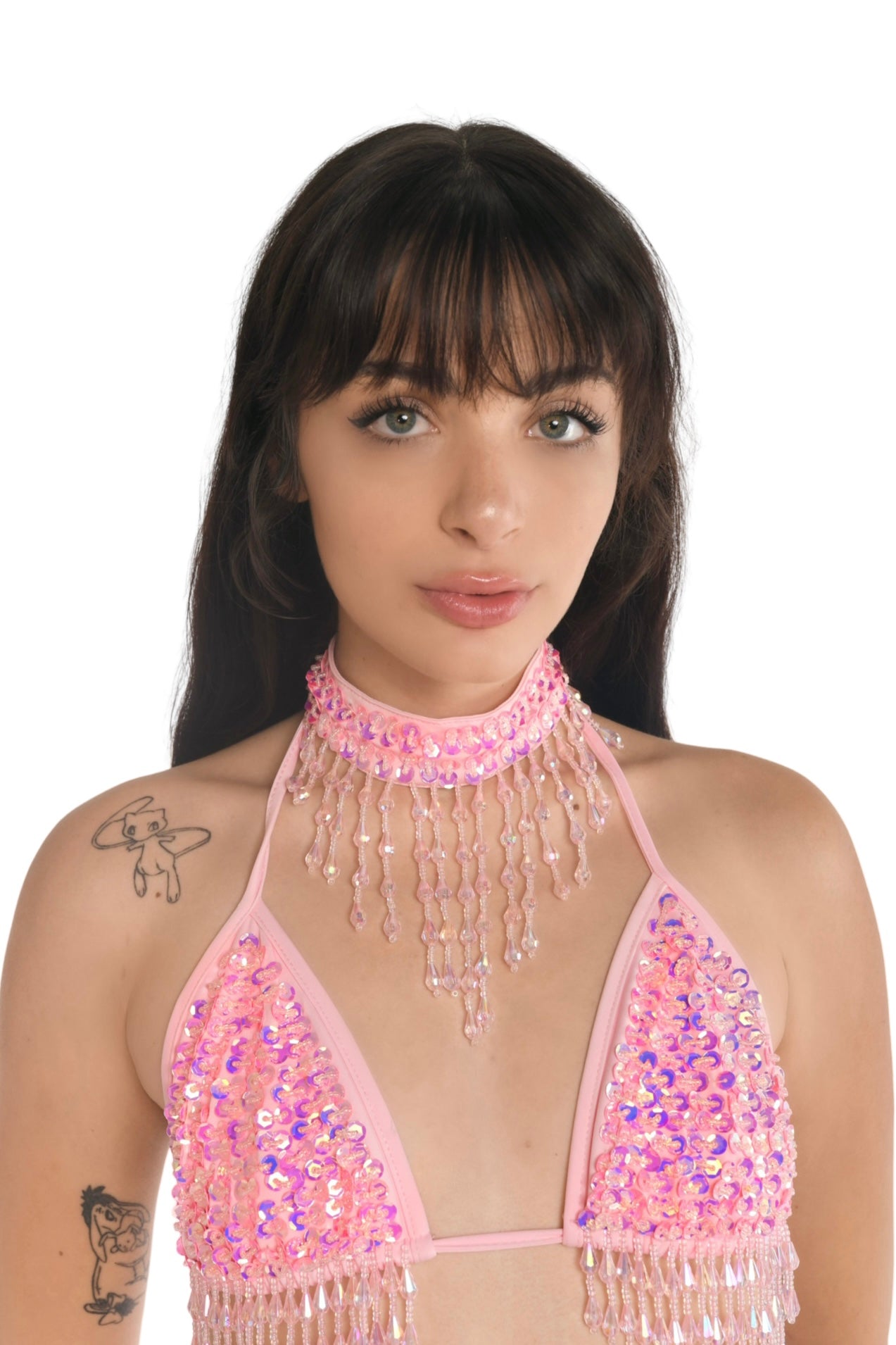 Hand Stitched Sequin Choker- Barbie Pink