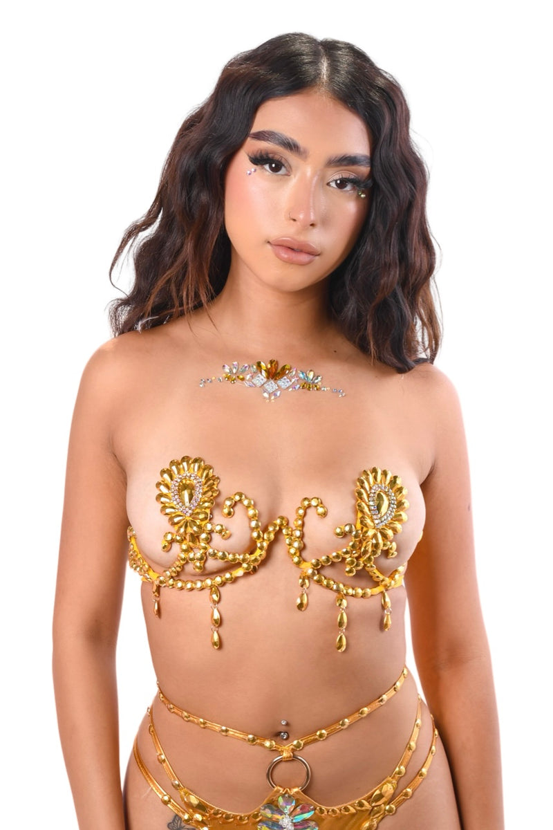 Gold Goddess Carnival Bra Top Rave clothes,rave outfits,edc – THE LUMI SHOP