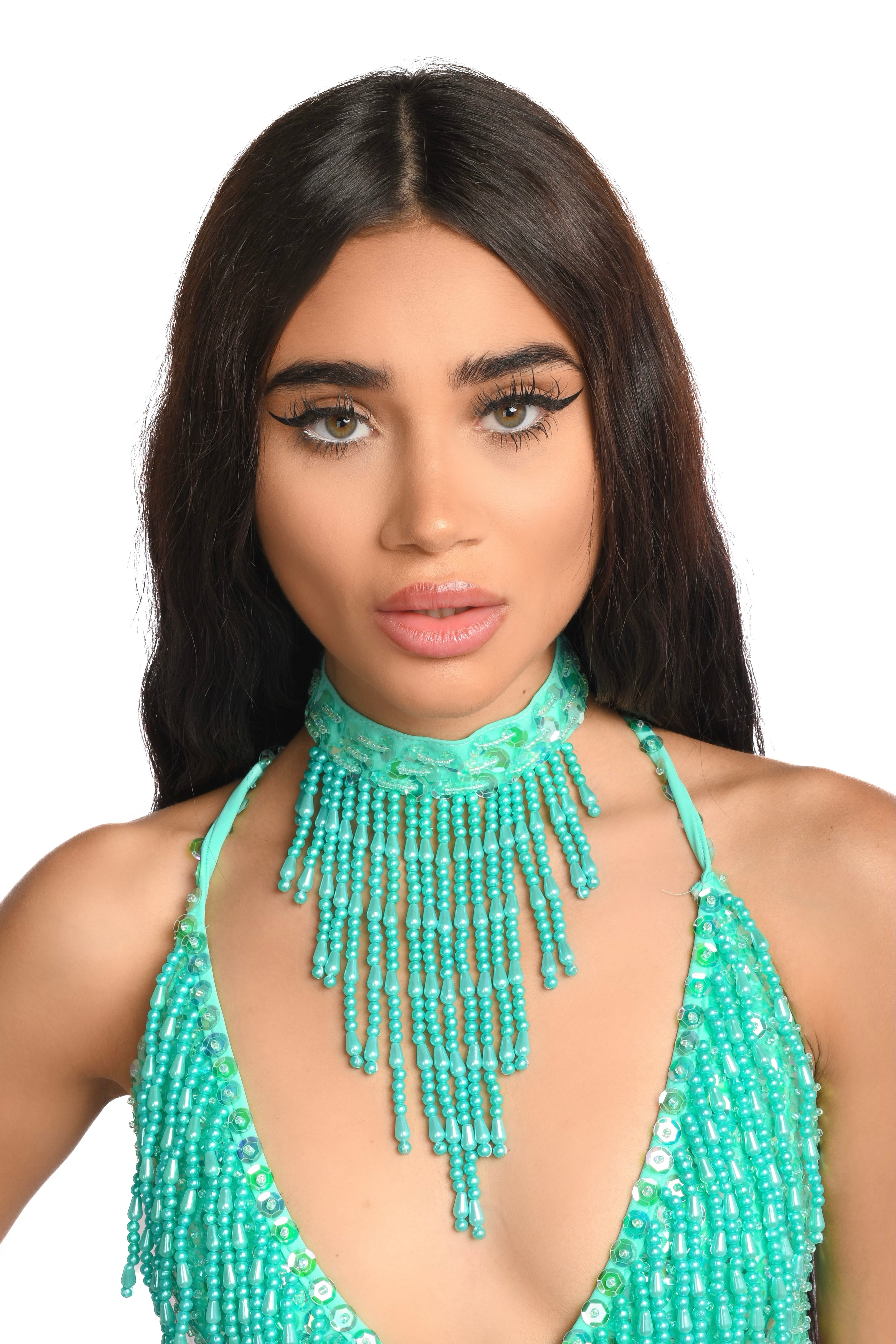 Turquoise Hand Stitched Sequin Choker
