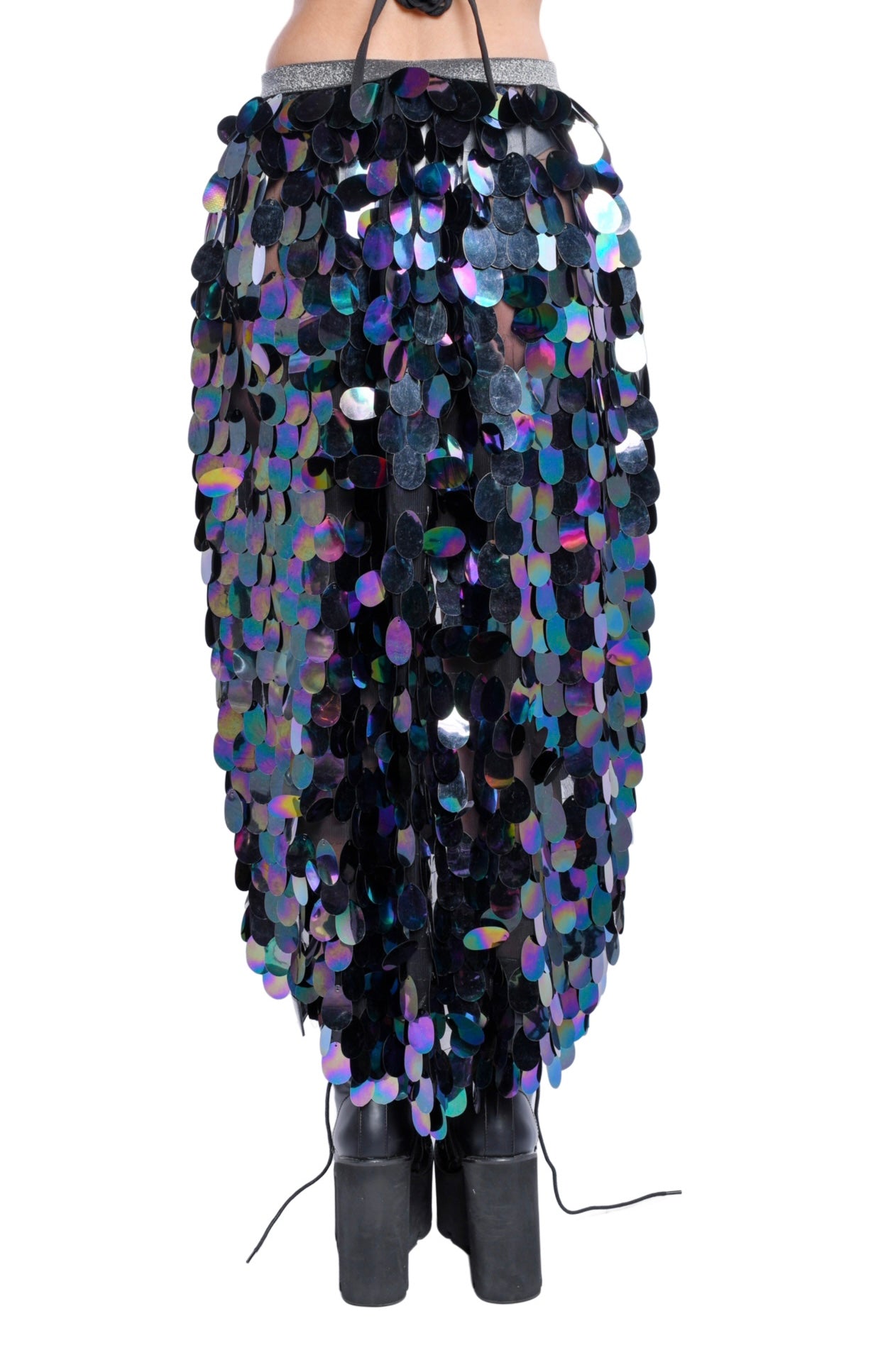 Dark Ocean Tapered Sequin Long Skirt